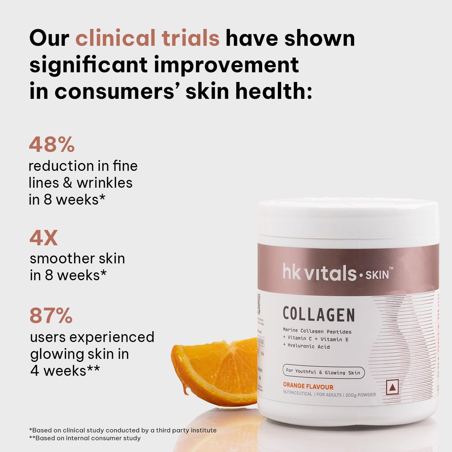 HealthKart Hk Vitals Marine Collagen Supplement (Orange, 200 Gram) | Vitamin C, E, Sodium Hyaluronate | For Healthy Skin, Hair & Nails