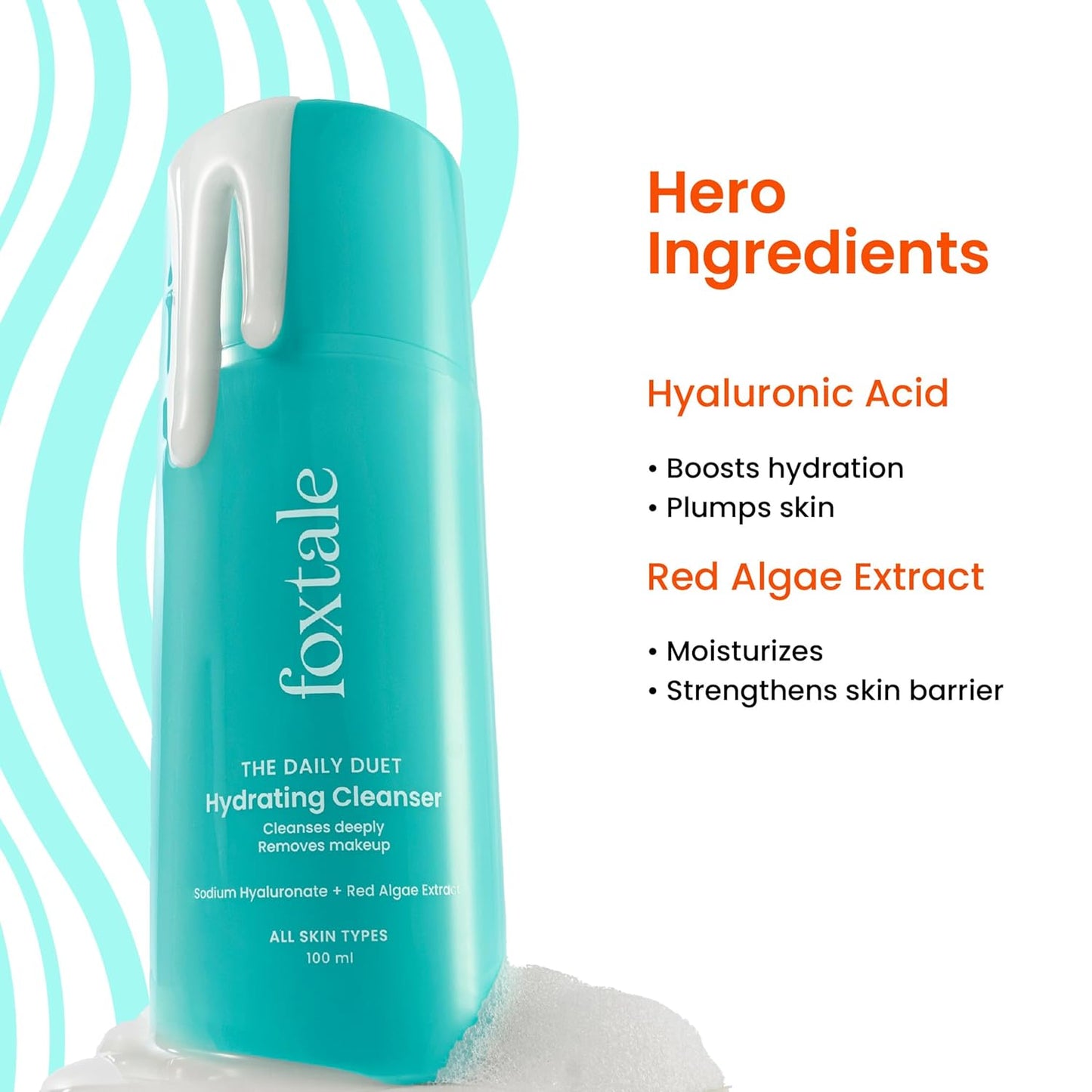 Foxtale Gentle Hydrating Face Wash with Hyaluronic Acid, Vitamin B5 | Deep Pore Cleansing | Dirt Control | Make-up Remover | Cleanser For Men & Women | All Skin Types | 100 ml