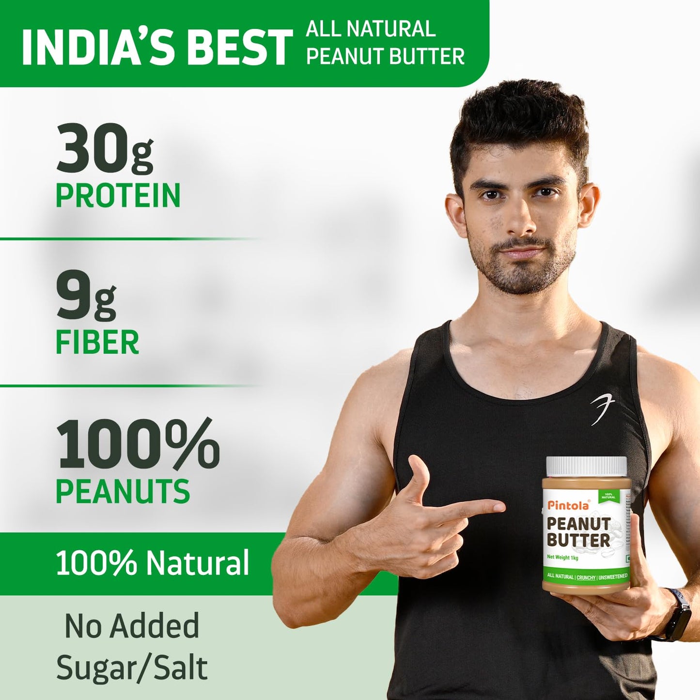 Pintola All Natural Peanut Butter Creamy 350g | Smooth | Unsweetened | 30g Protein | Gluten & Cholesterol Free, Vegan Peanut Butter, Nut Butter, High in Protein Spread, 100% Roasted peanuts butter