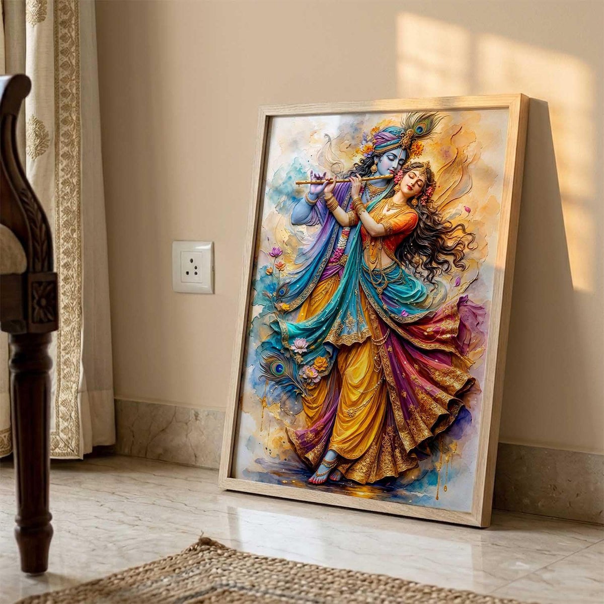 Hindu God Wall Art, 3D Textured Framed Print, Religious Spiritual Painting for Pooja Room, Living Room, Temple, Home Decor – Multiple Deity Designs (design 3, 13X19, Brown)