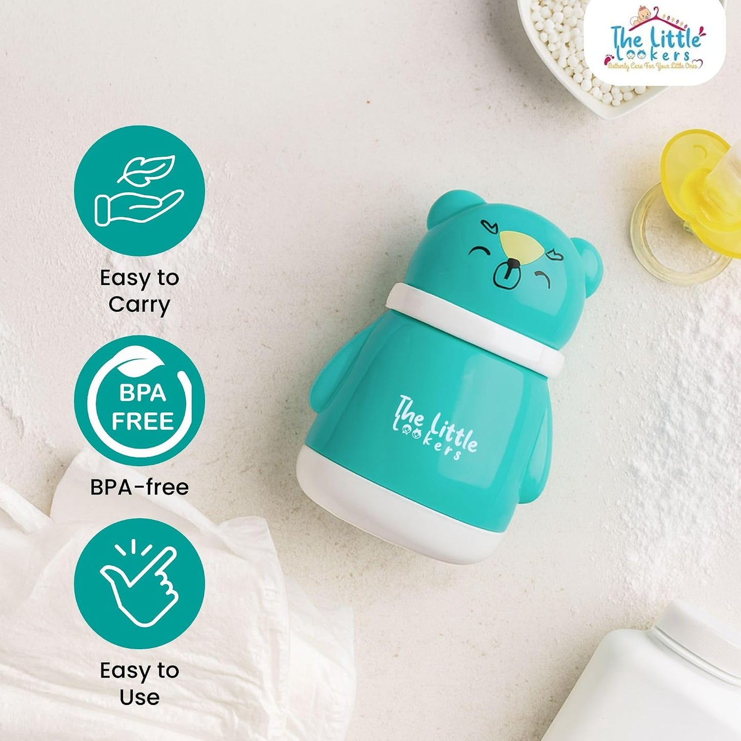 THE LITTLE LOOKERS Portable Baby Skin Care Baby Powder Puff With Box Holder Container For New Born & Kids For Baby Face & Body (Green)