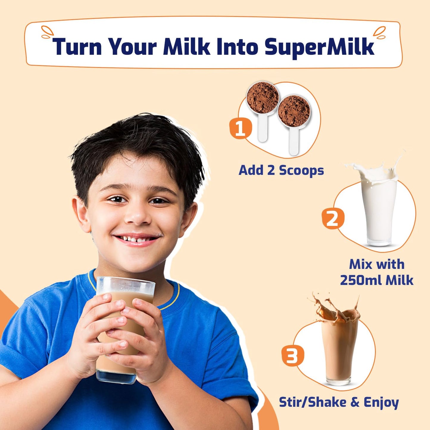 Gritzo SuperMilk Height+ (7-12y Boys), 10g Protein Powder (Double Chocolate, 400g) | Zero Refined Sugar, 21 Vitamins & Minerals