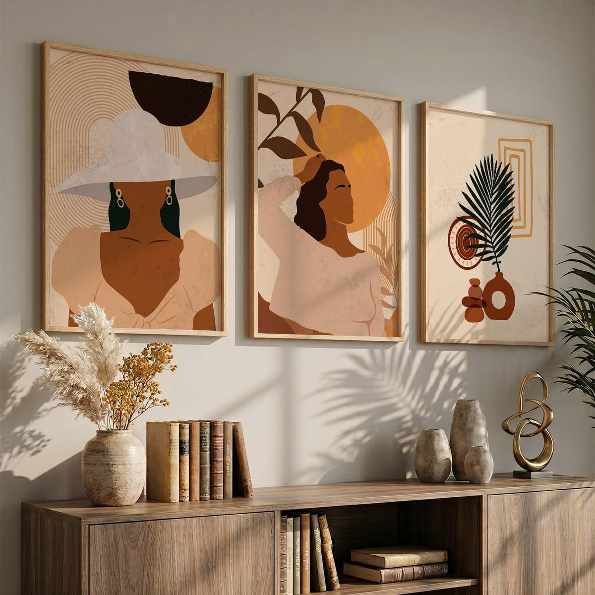 Decorative Modern Wall Art Home Decor Boho Painting poster With Frame For Living Room Bed Room Hotel Wall Decor Digital Reprint Set of 3 (13x17 inch)