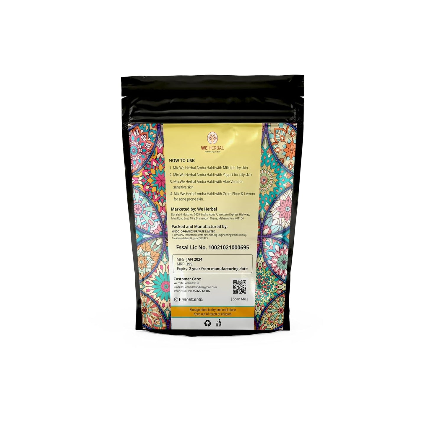 WE HERBAL Amba Haldi Powder for Skin 50g, Pure medicinal Turmeric Powder for Face and Body Care, Helps Reduce Pigmentation Tan and Dark Spots, Provides Instant Glow, Natural Herbal Skincare