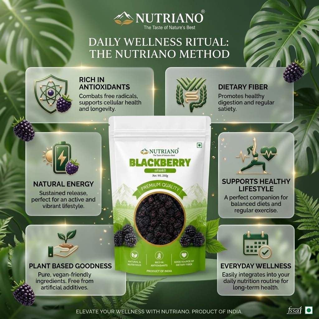 NUTRIANO Premium Dried Blackberries 250g | Whole Natural Dried Blackberry | No Added Sugar | Rich in Dietary Fiber | Healthy Snack for Smoothies, Yogurt, Oatmeal, Baking & Trail Mix