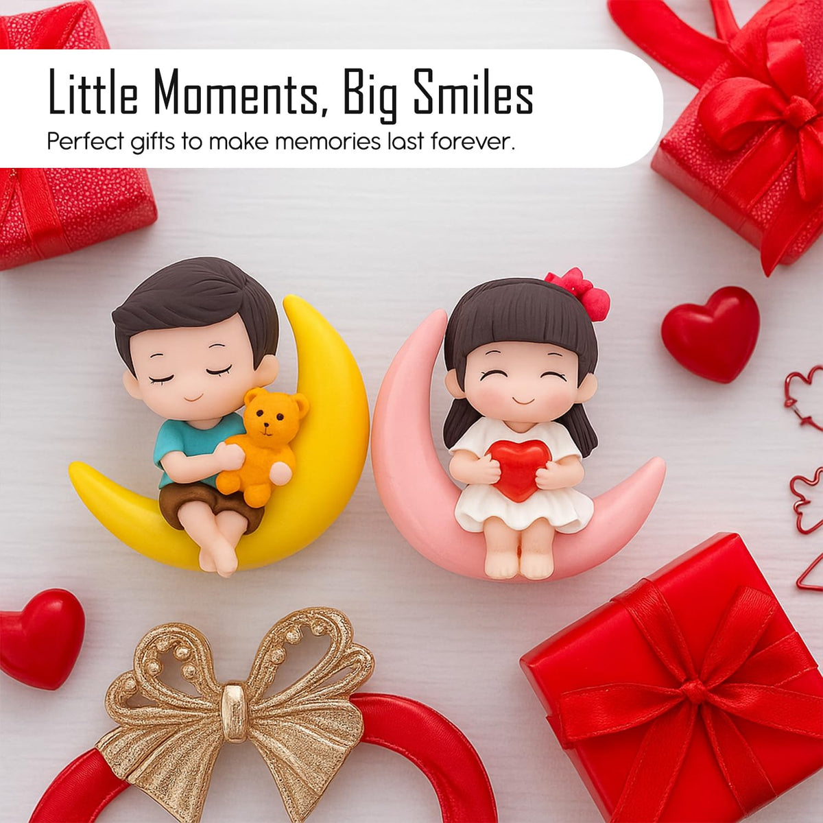 Nostrae Moon Couple Miniature Toys & Cute Miniatures Decorative Items | Small Figurines for Home Decor | Desk Decoration Miniature Things, Gifts & Mini Showpieces Desk Decor (Set of 1)