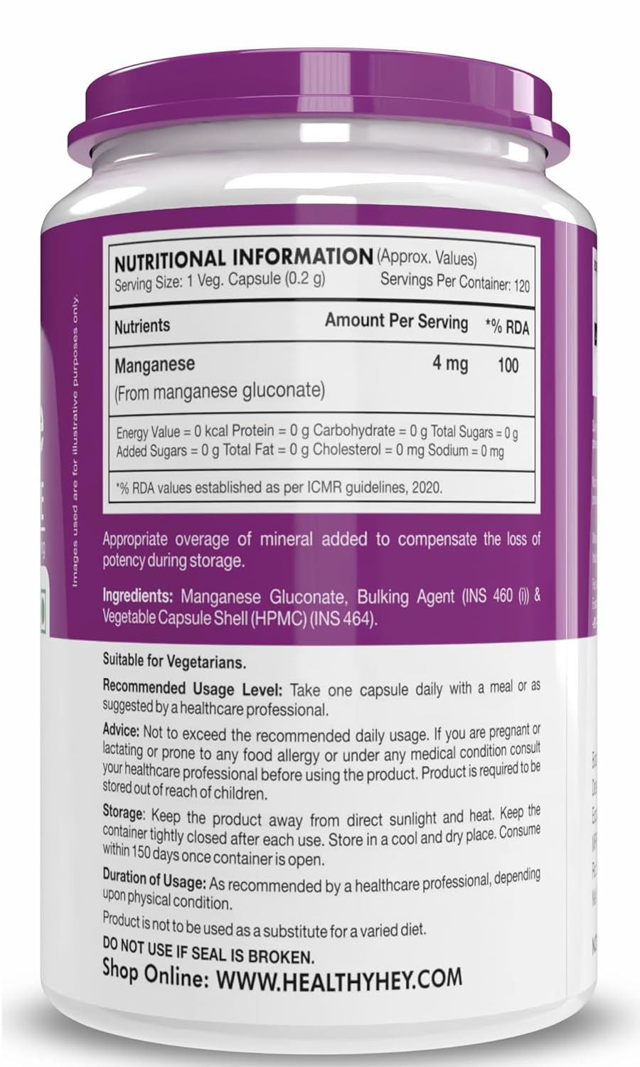 Supplement container with nutritional information label on a white background