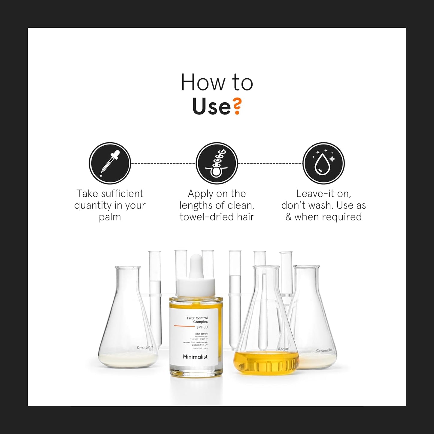 Minimalist Hair Serum for Dry Frizzy Hair with SPF 30, Keratin, Argan Oil & Ceramides| Heat Protection Serum, Smoothens & Protects From UV | Lightweight | Leave In For Women & Men | 50 ml