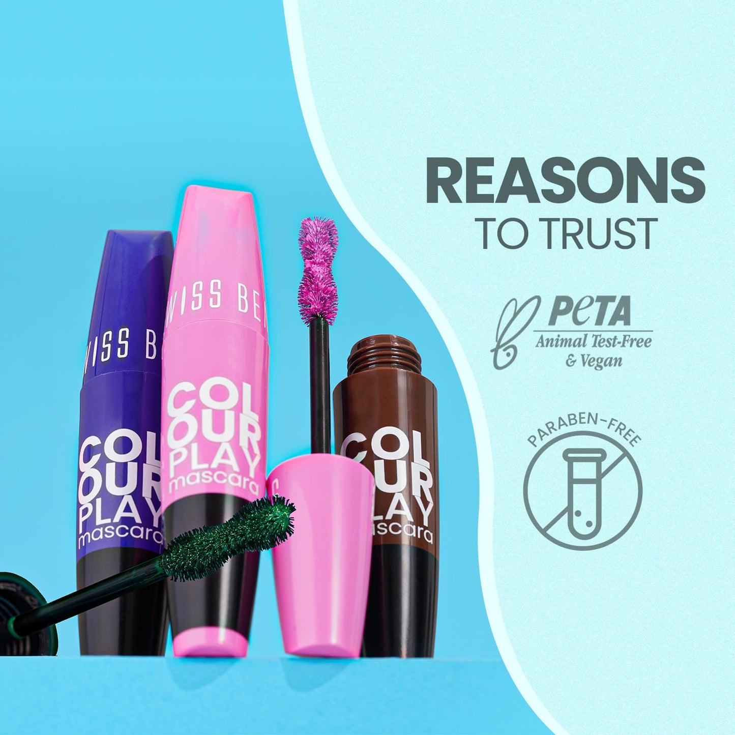 Swiss Beauty Waterproof Volumizing Colour Play Mascara | With Jojoba oil and Vitamin B5 | 6ml, Shade- Green