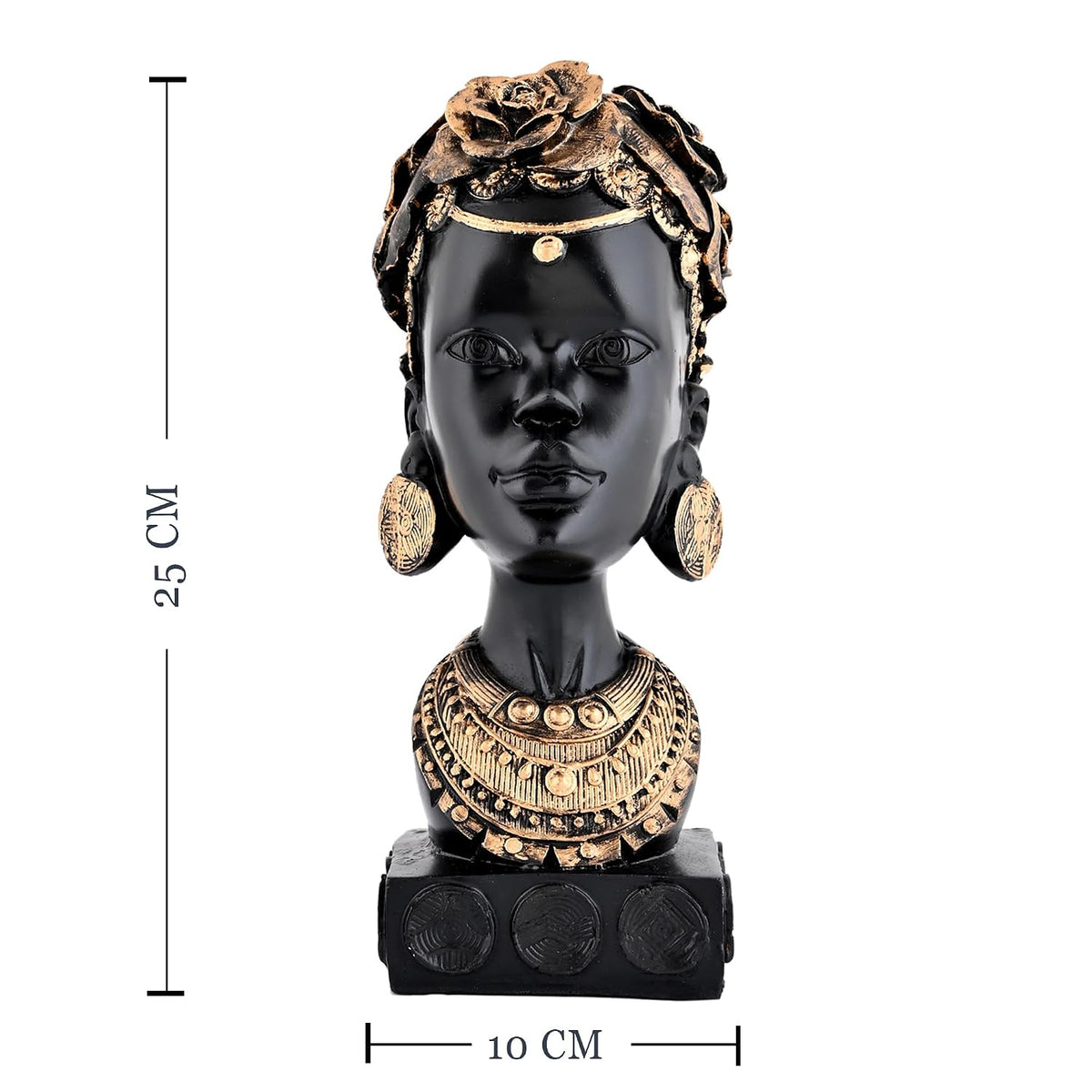 African Lady Statue with Pot|Stunning Cultural Home Décor (Pack of 1, Black & Gold, Model 3)