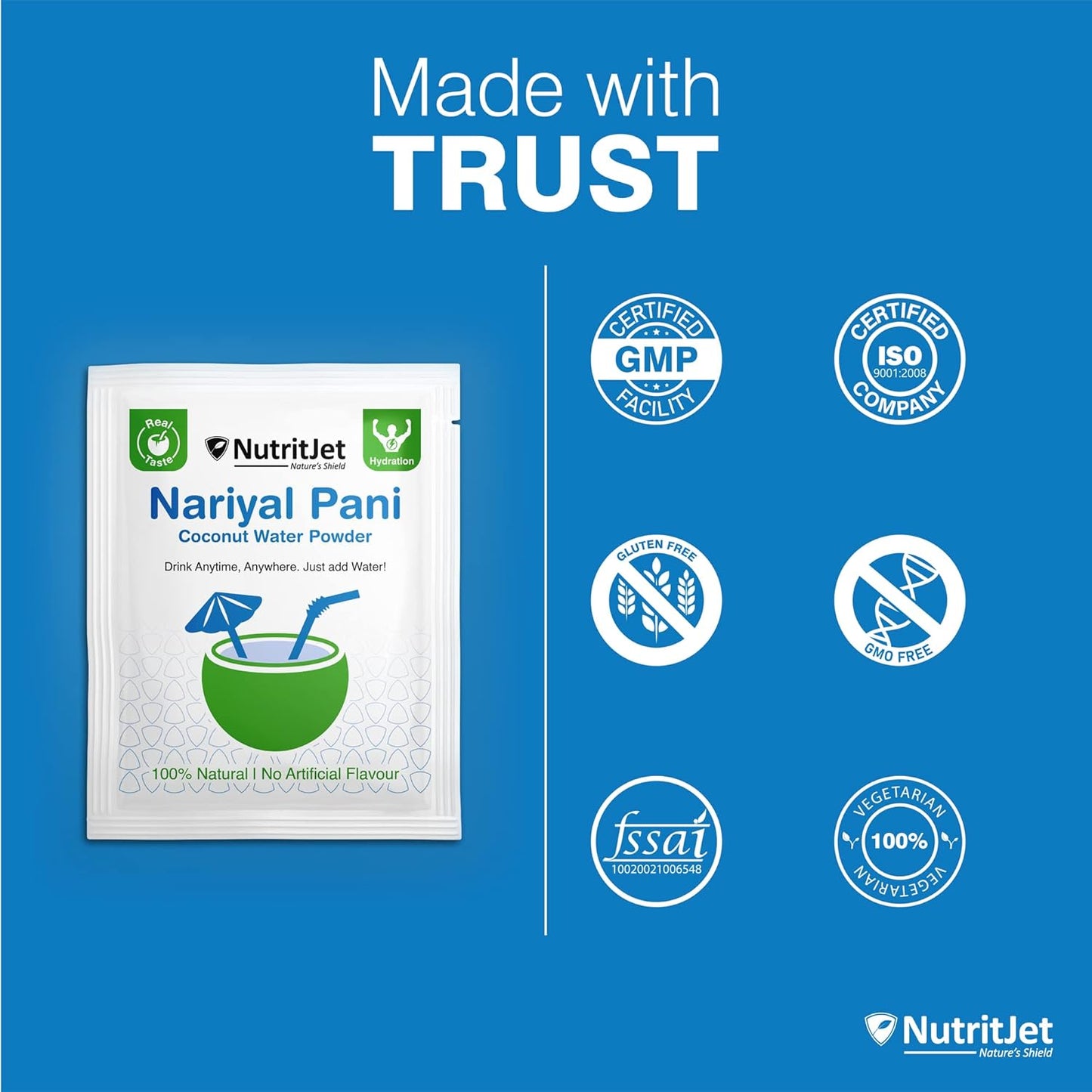 NutritJet Tender Coconut Water Powder For Hydration & Energy Nariyal Pani With No Artificial Colours,Made Using Young Coconuts & Tastes Just Like Real Tender Coconut Water Fresh (Pack Of 30)