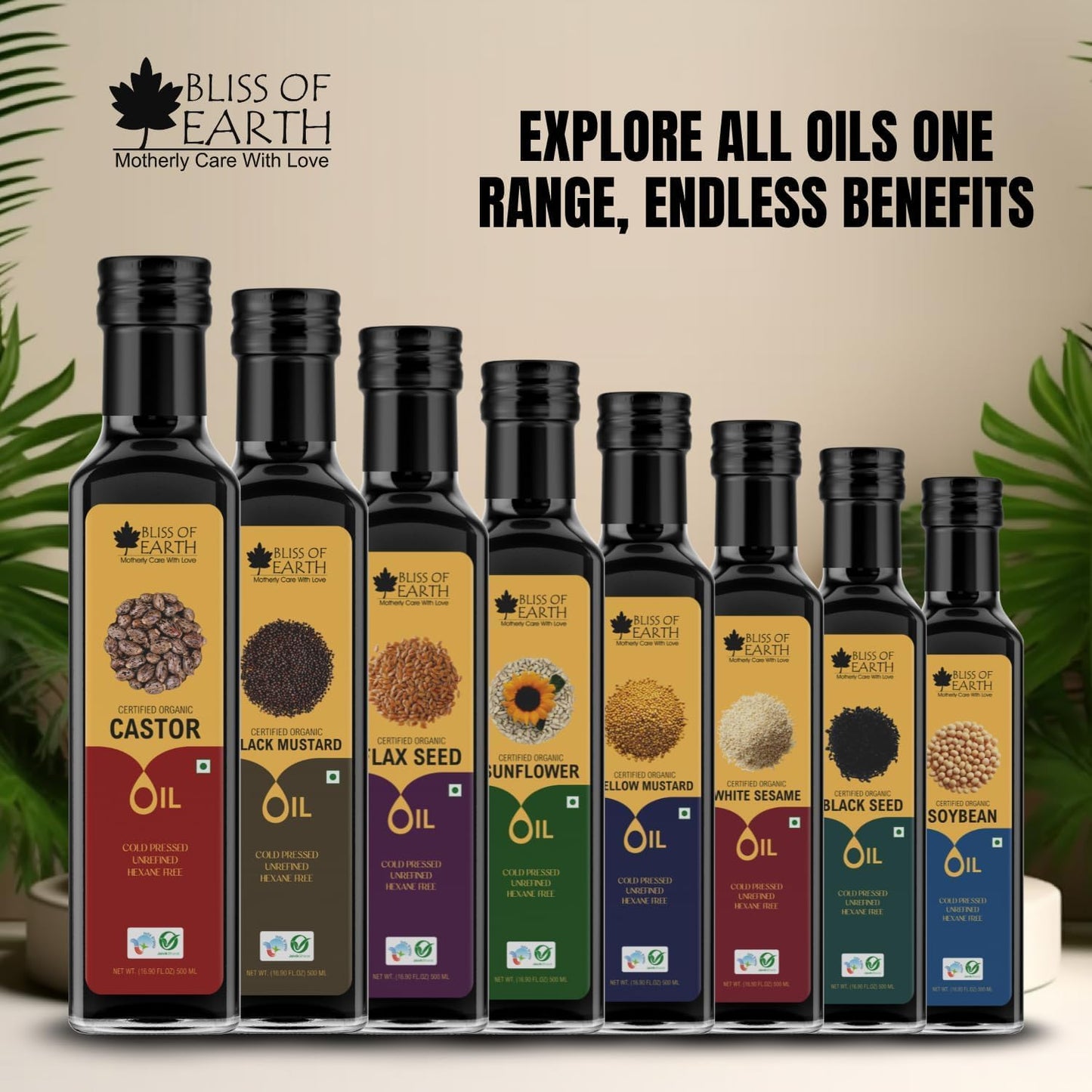 Bliss of Earth 500ML Certified Organic Castor Oil For Hair Growth, Cold Pressed & Hexane Free (Pet bottle)