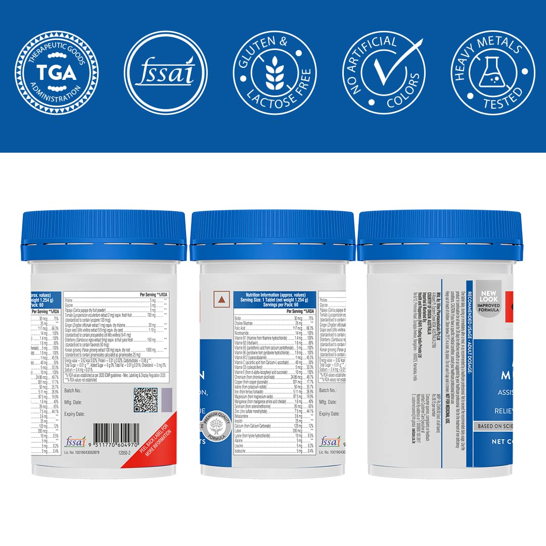 Zephivo Swisse Men's Multivitamin - Manufactured In Australia, Imported Multivitamin From Australia's No.1 Multivitamin Brand - Boosts Energy, Stamina & Vitality With Ginseng & 35 Other Vital Herbs, Vitamins & Minerals (60 Tabs)