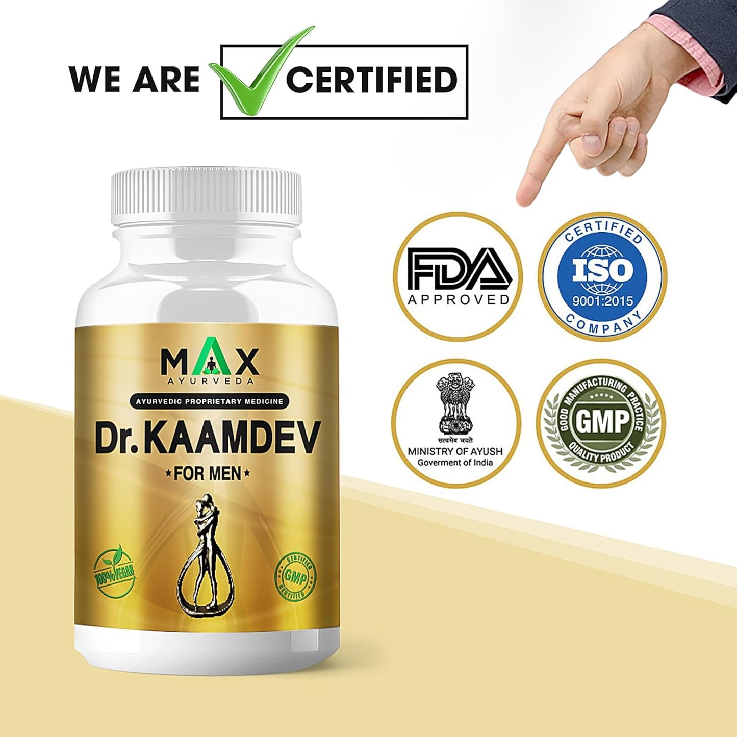 Max Ayurveda Dr. Kaamdev Capsules for Men (30 Capsules) - 100% Vegan and GMP Certified | Stamina, Power and Energy Booster