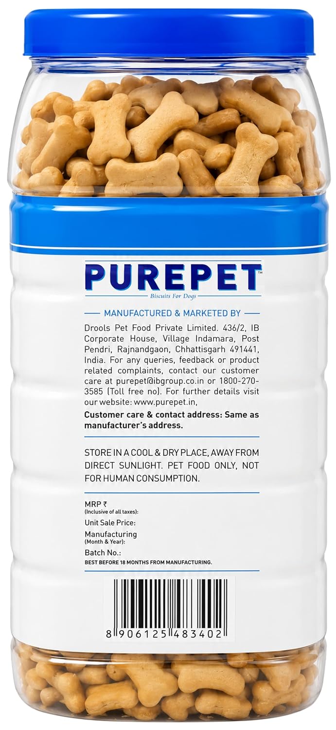 Purepet Dog Treats Biscuits 800g Pack | Milk Flavour | Active Behaviour | Oral Health | Training and Behaviour | Healthy Immune System (All Life Stages)