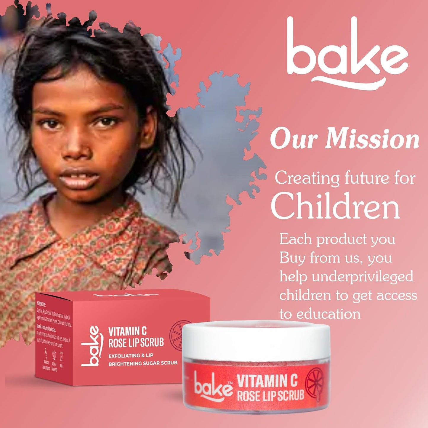 BAKE Vitamin C Lip Scrub | Lip Lightening Scrub for Dark Lips Exfoliation | For Hyperpigmented Lips, Dehydrated Lips, Flaky Lips & Chapped Lips | For Men & Women | 25g