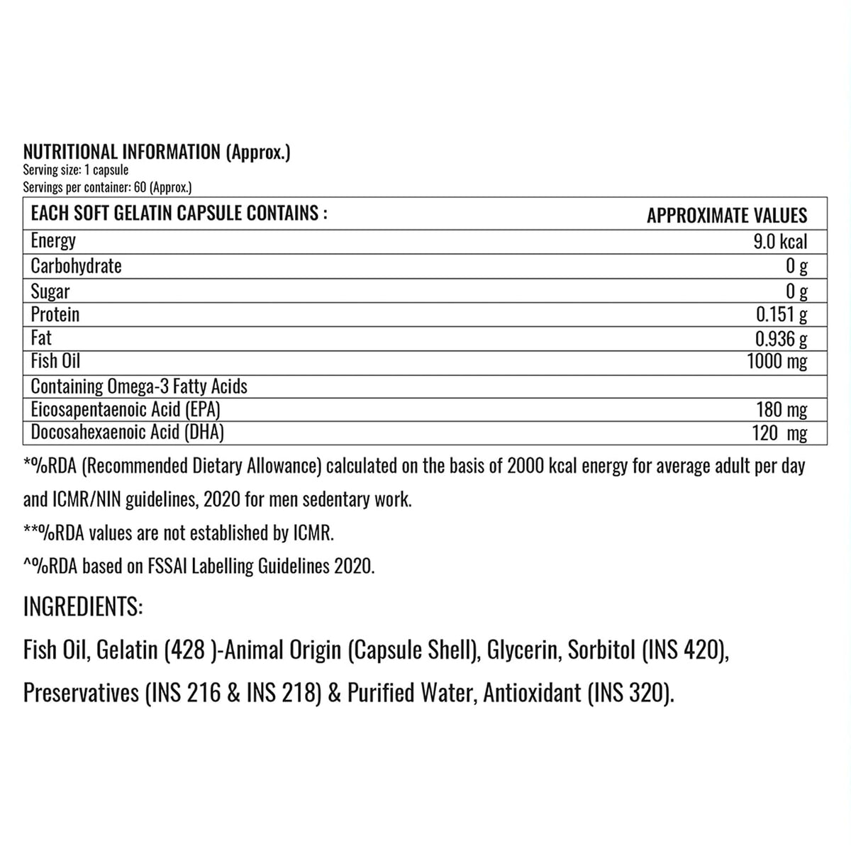 Steadfast Nutrition Fish Oil Omega- 3, 1000mg Triple Strength for Healthy Heart, Brain, Joints & Body (60 Softgel Capsules)
