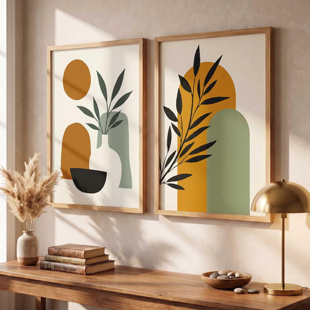 Home Decor Boho Painting Decorative Wall Art | Aesthetic poster With Frame For Living Room Bed Room Hotel Wall Decor Digital Reprint Set of 2 (13X17 inch)