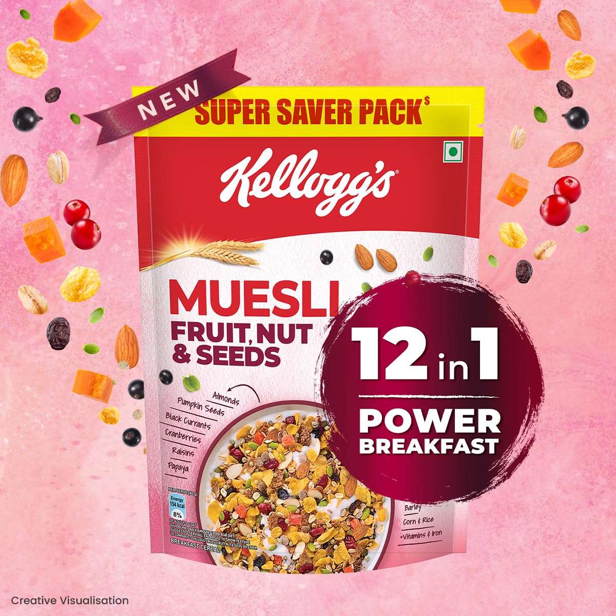 Kellogg's Muesli Fruit Nut & Seeds 750G | 12-In-1 Power Breakfast | USA'S No. 1 Muesli | Multigrain Breakfast Cereal