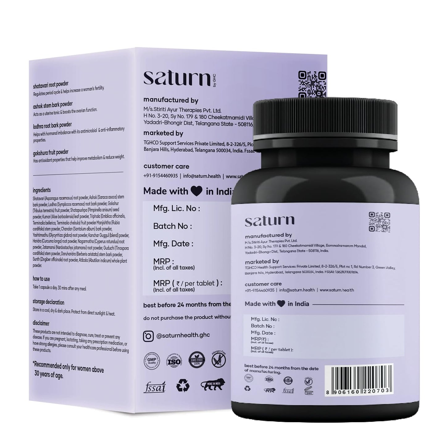 Saturn by GHC PCOS Balance Capsules - Ayurvedic Blend with Shatavari, Gokshura & 20 Herbs | Supports Women with Polycystic Ovary Syndrome