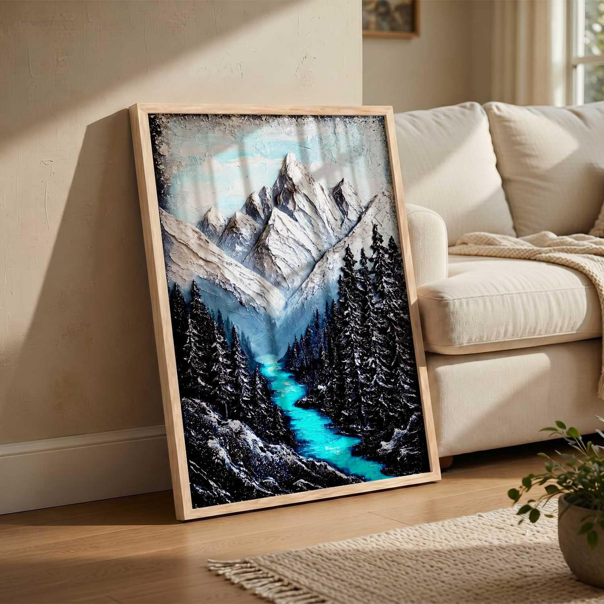Mountain view Wall Art Home Decoration | Aesthetic Floral Paintings With Frame For Living Room Bed Room Hotel Wall Decor Digital Reprint (19x25 inch)