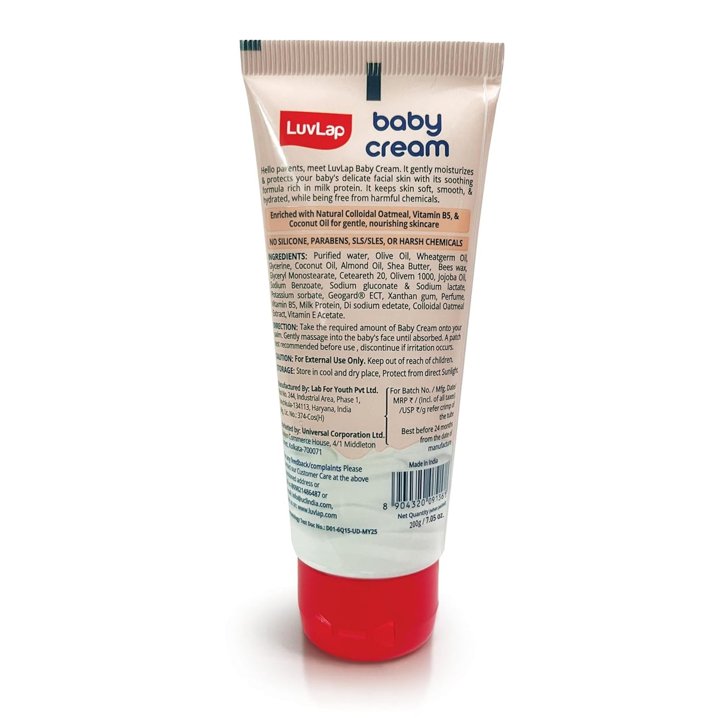 LuvLap Baby Cream -200g, Face & Body Moisturizing Cream with Shea Butter & Colloidal Oatmeal, Protection for Dry, Itchy, Sensitive Skin for Face & Body, 24-Hour Moisturization, Dermatologically Tested