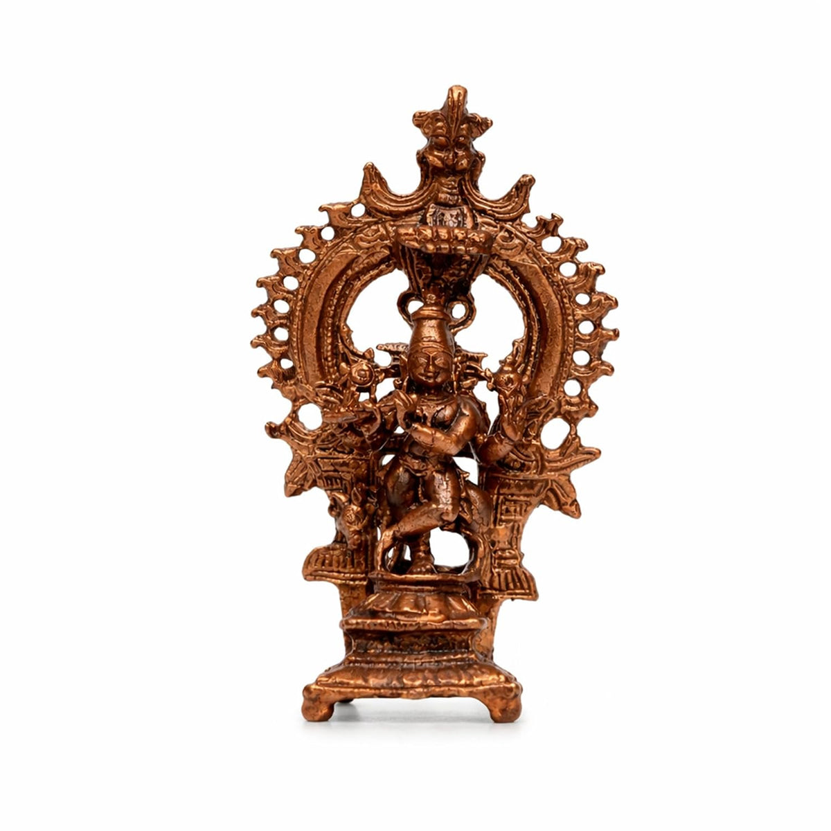 Pure Copper Krishna with Cow Murti | Handcrafted Copper Idol for Pooja Room, Vastu Decor | Traditional & Auspicious Religious Hindu God Showpiece & Gift Item | 63gm (8x4.5 cm)