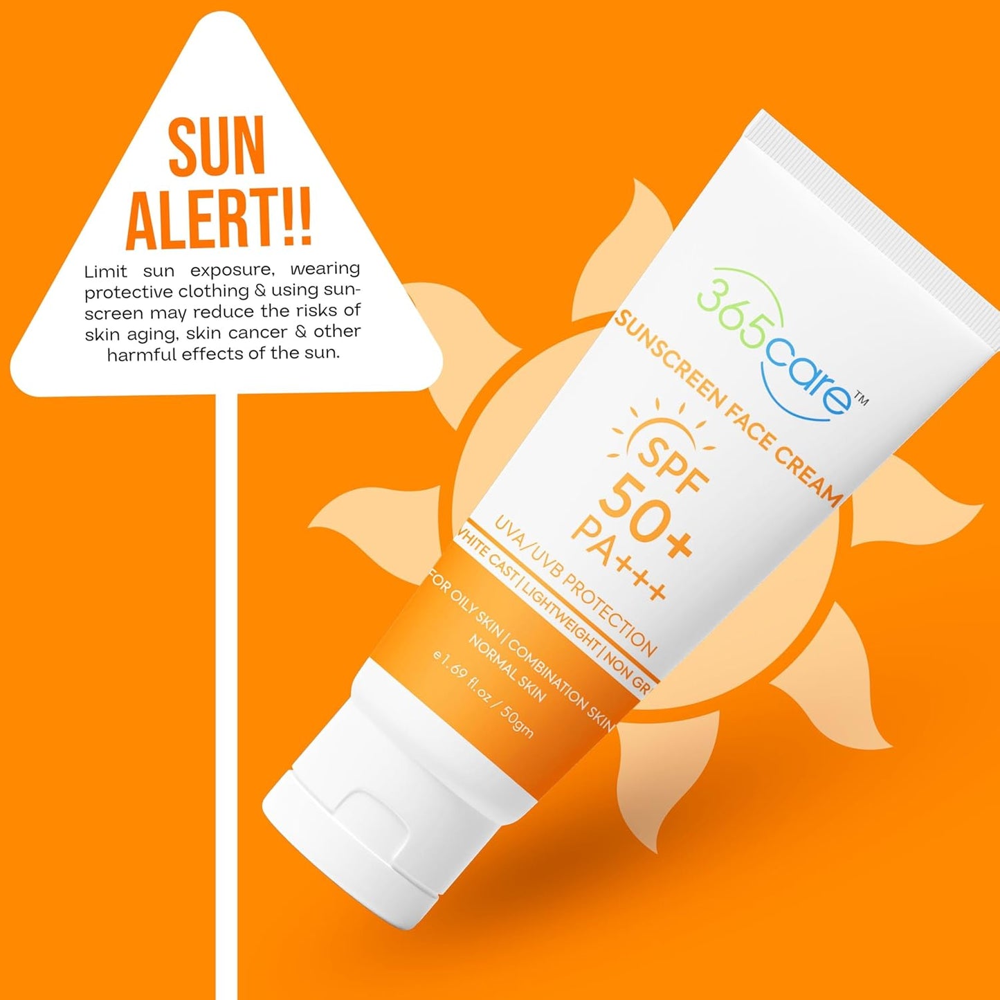 Sunscreen Face Cream SPF 50+ PA+++, UVA/UVB Protection, Lightweight Non-Greasy, for Oily & Combination Skin, Men And Women 50g