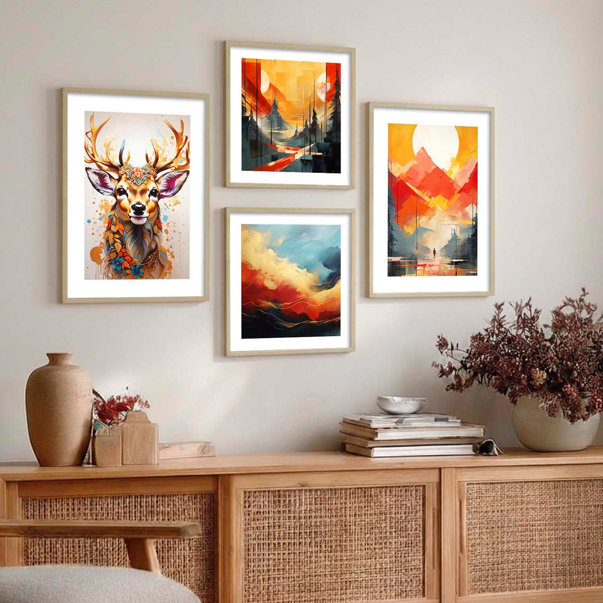 Premium Digital Paintings with Frame for Home Decoration - Painting for Living Room Bedroom Office - Painting for Wall Decoration - Pack of 4 (J)