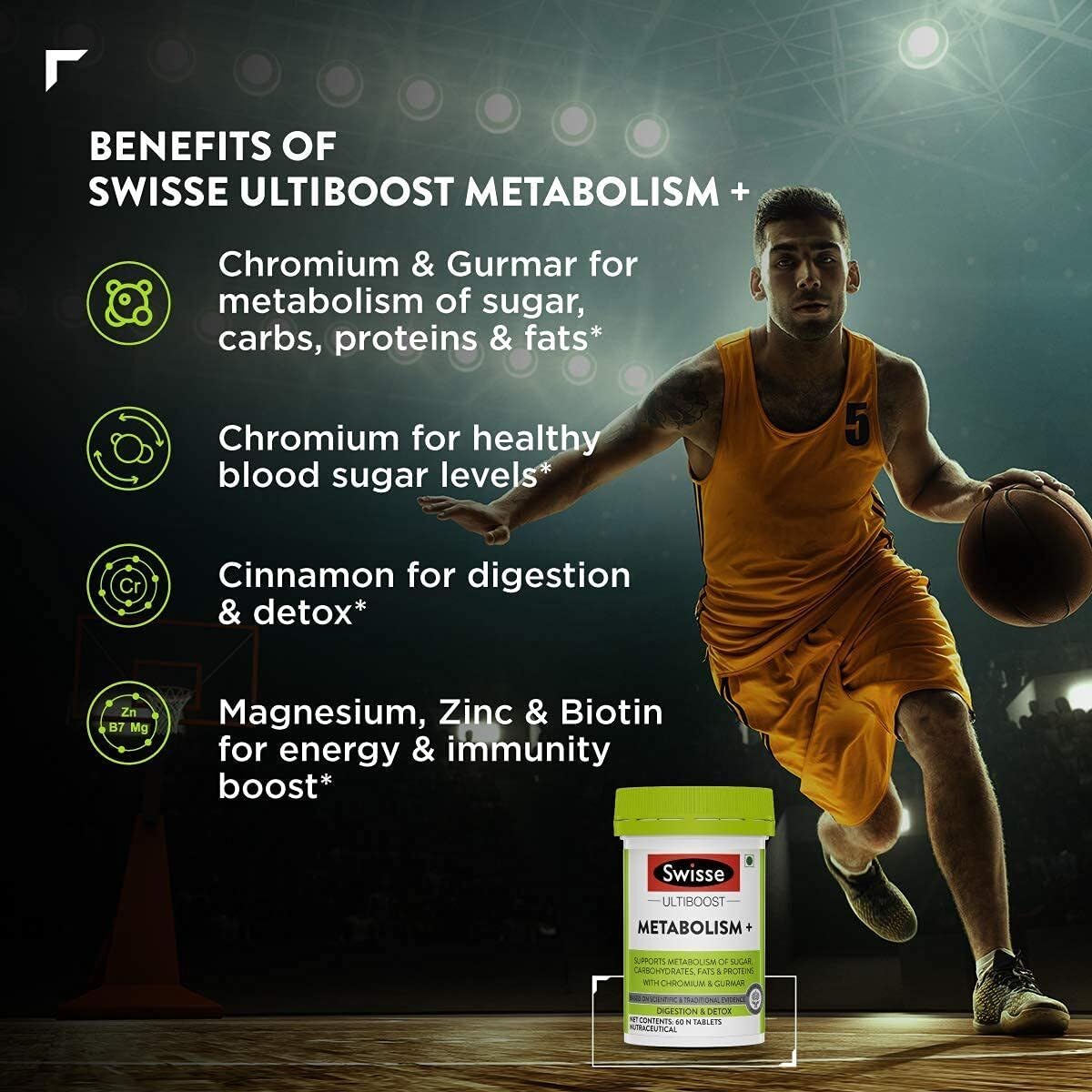 Zephivo Swisse Metabolism+ With Chromium For Weight Management - Supports Digestion, Detox and Healthy Blood Sugar Levels - 60 Tablets