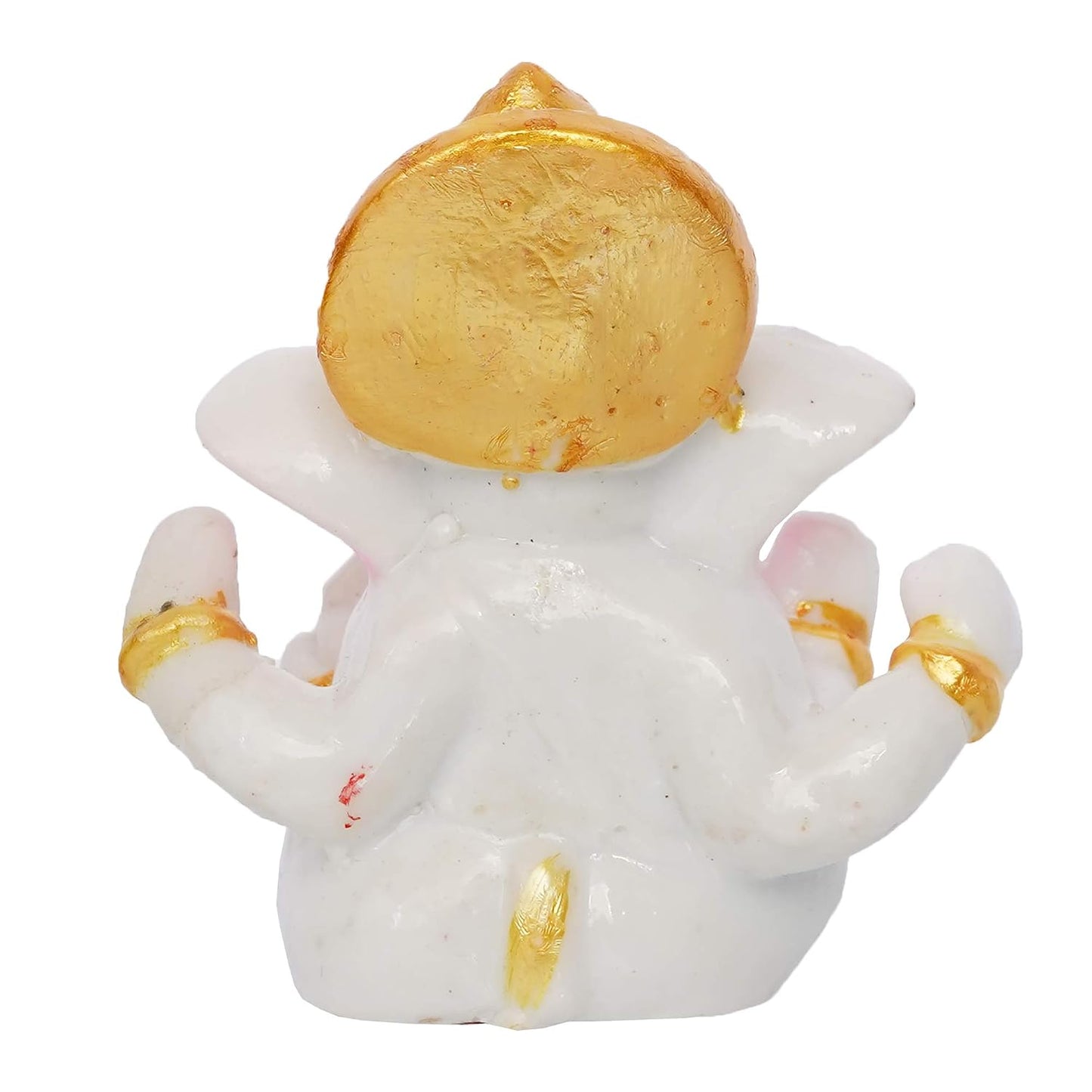 eCraftIndia White Resin Lord Ganesha Idol with Golden Mukut| Lord Ganesha Idol for Home Decor Office Car Dashboard| Ganesha Statue for Puja Room| Ganpati Murti| God Statue Gift for Diwali, Birthday