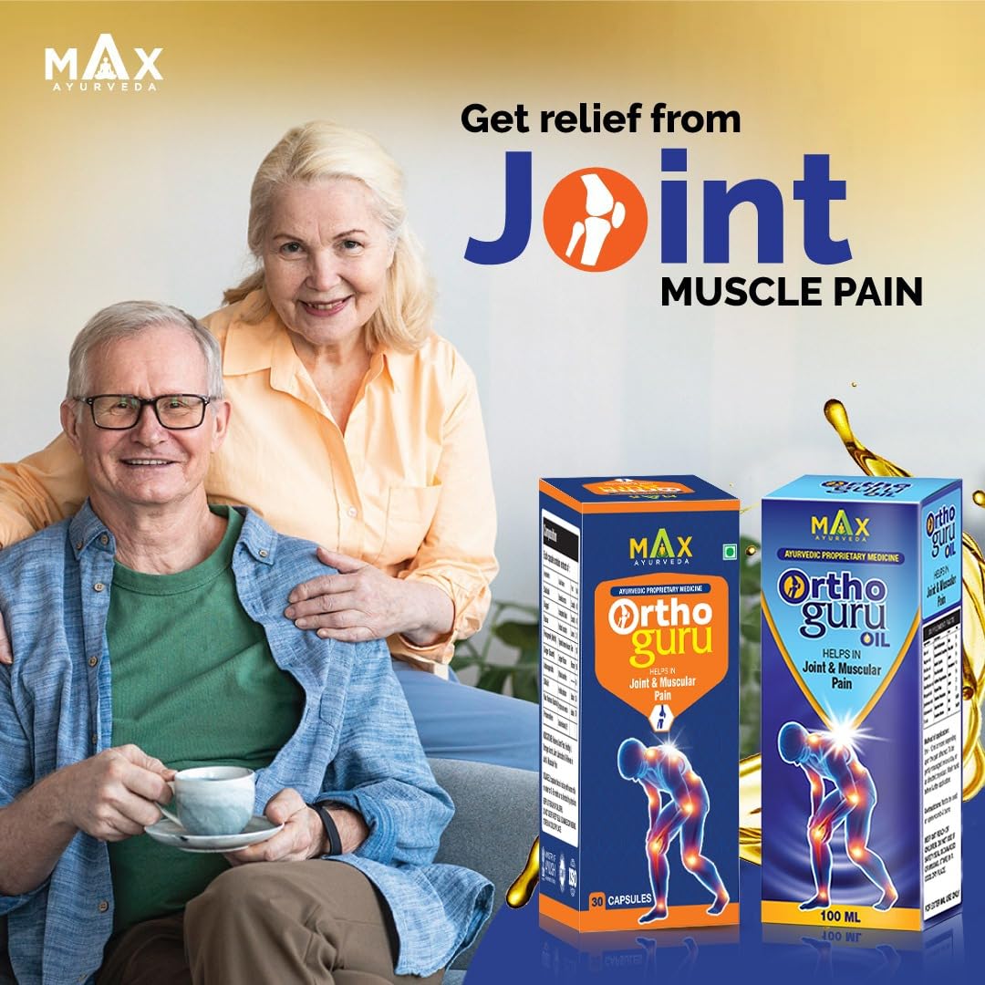 Max Ayurveda Orthoguru Capsules & Oil for Muscle and Joint Pain (30 Capsules + 100ml Oil)