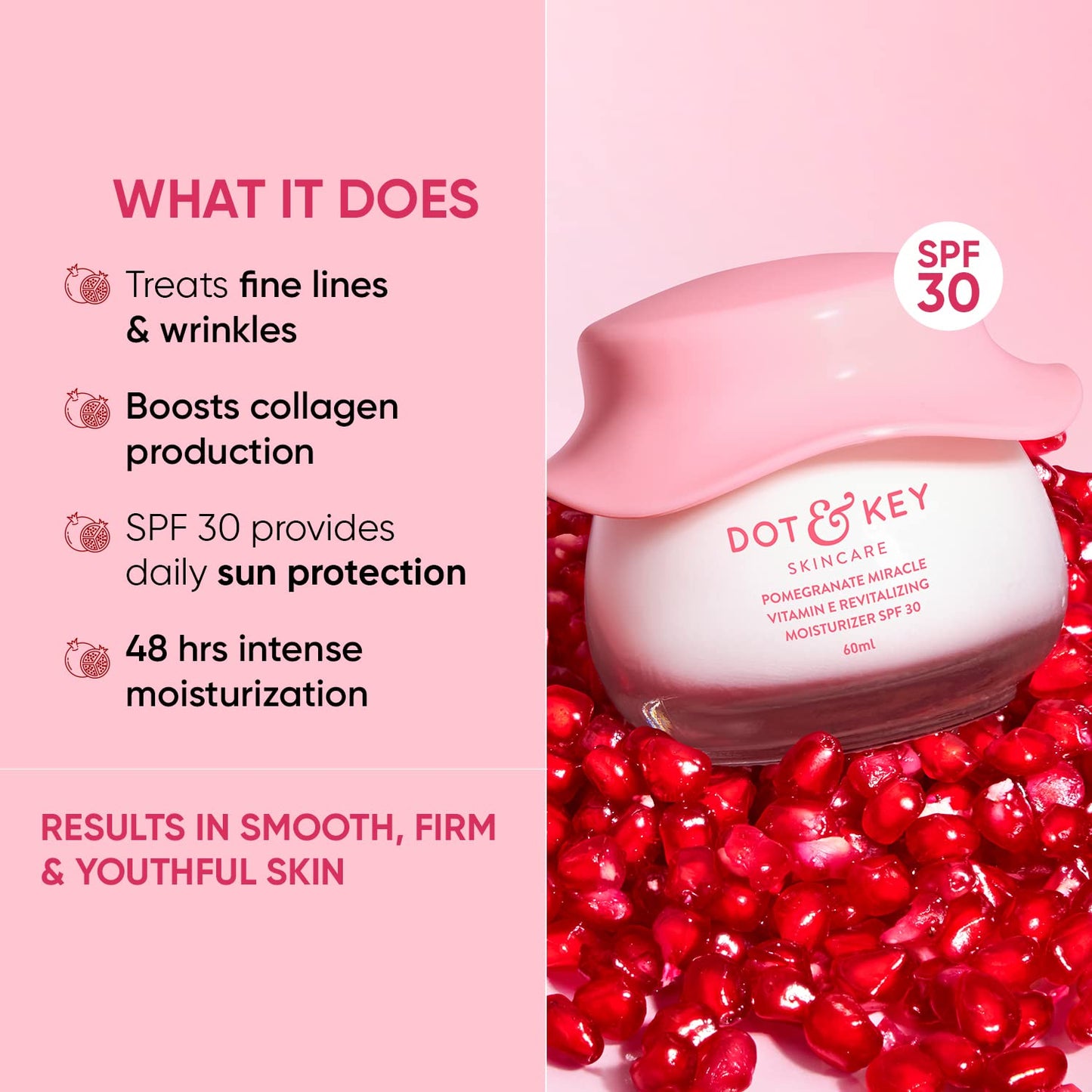 Zephivo DOT & KEY Pomegranate + Multi-Peptide Anti Aging Cream With Spf 30 For Sun Protection|Reduces Fine Lines&Wrinkles|48Hr Intense Moisturization|Boosts Collagen|For Mature&Normal To Dry Skin|60Ml
