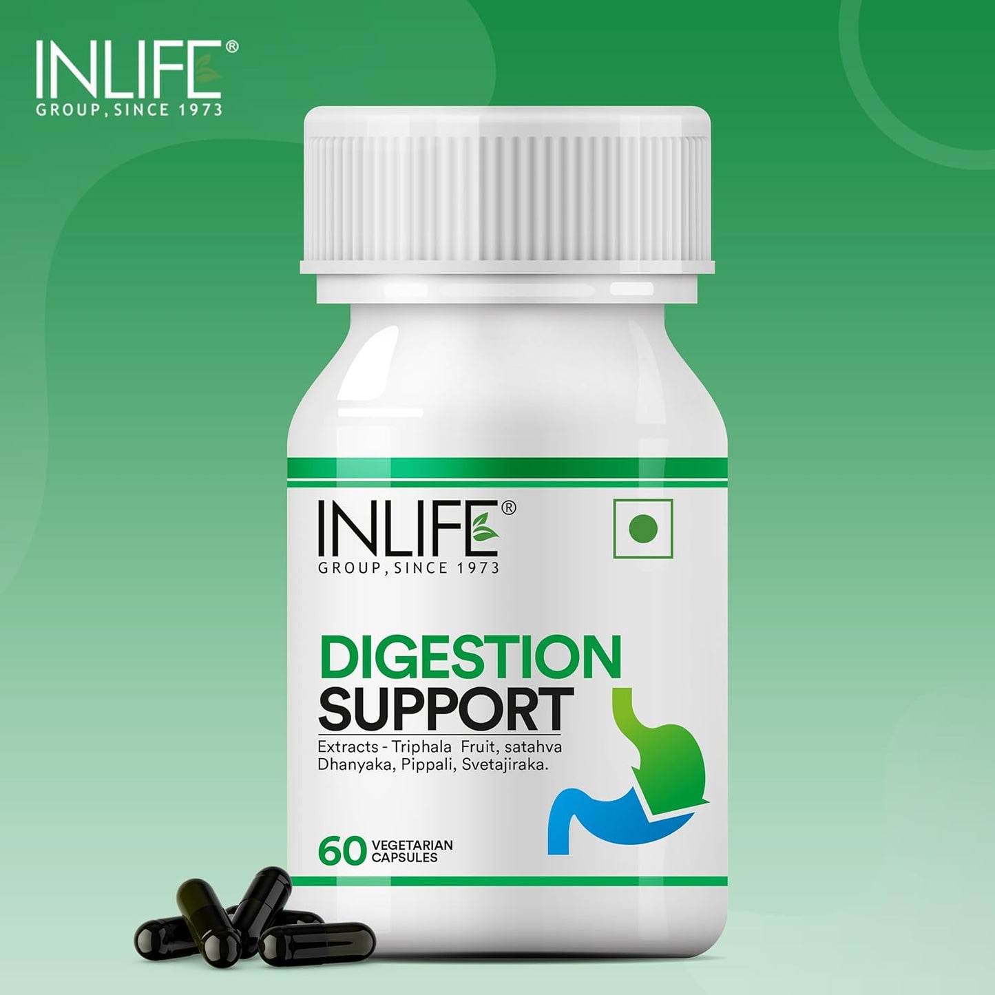 INLIFE Digestion Support Supplement | Triphala, Satahva, Dhanyaka, Pippali, Svetajiraka for Healthy Digestive Support | For Men and Women - 60 Vegetarian Capsules