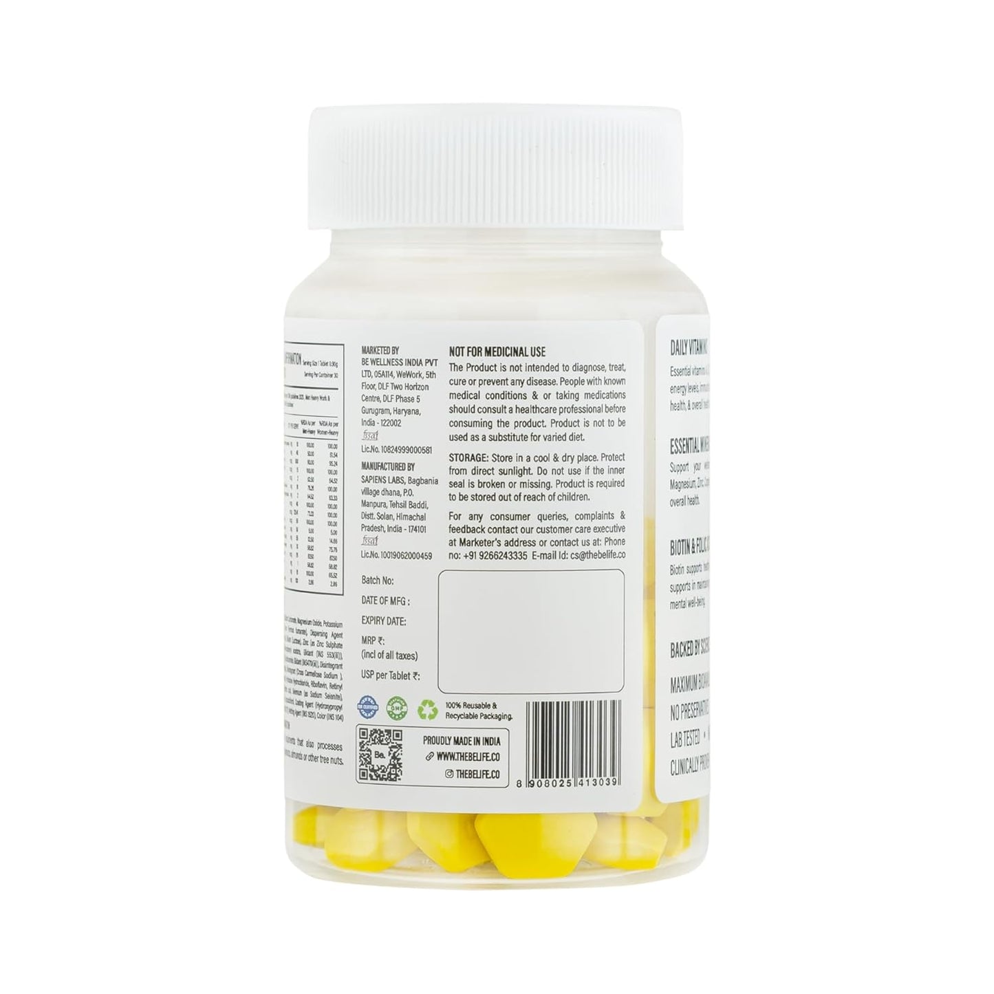 Be. 100% Daily Multivitamin Tablet for Men & Women | With Magnesium, Zinc, Biotin & Vitamin E | Everyday Multivitamin Tablets for Women & Men | Supports Energy, Immunity, Hair & Skin Care 30 Tablets