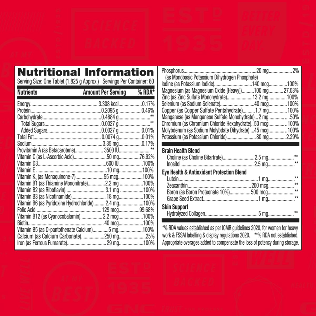 Zephivo GNC Women's One Daily Multivitamin | 60 Tablets | 32 Rich Ingredients with Vitamin C & More | Enhances Immunity | Boosts Energy Levels | Supports Memory | Protects Vision | Formulated In USA
