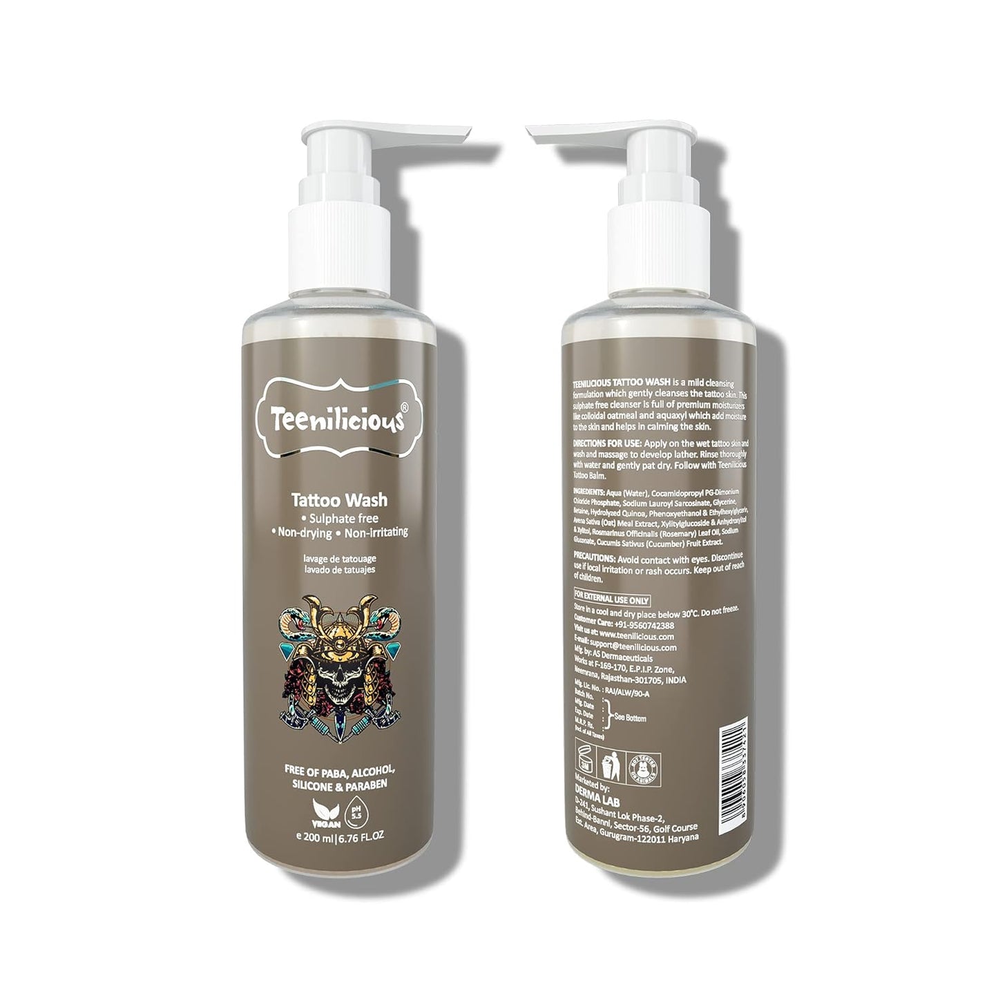 Teenilicious Tattoo Wash For Men & Women | Sulphate Free | Non Drying & Irritating | Free Form Silicones, Paraben & Paba - 200ml