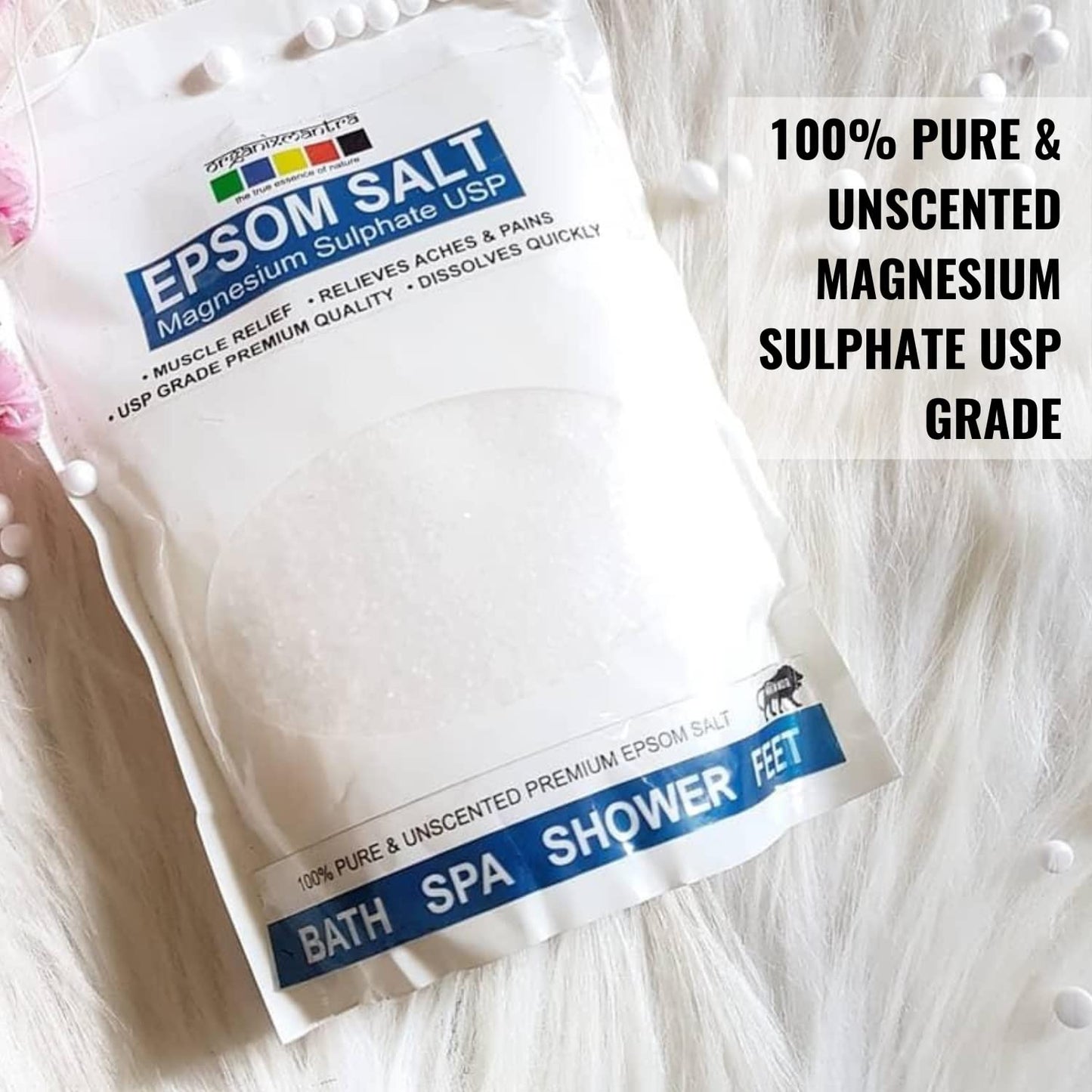 Organix Mantra Epsom Bath Salt Crystal and Bath | For refreshing bath soak, relieves aches & pain - 1KG