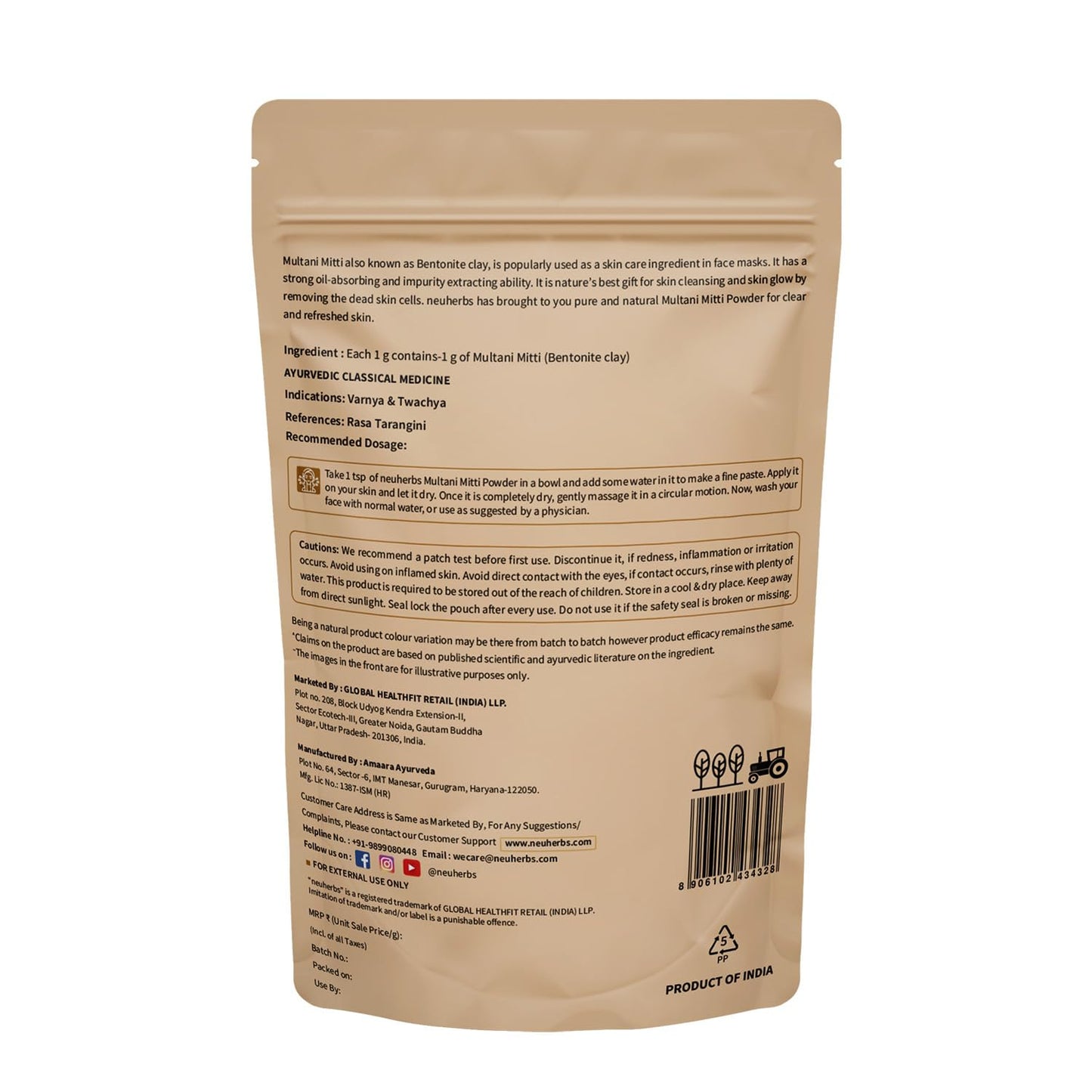 Neuherbs Multani Mitti Powder - 200g For Skin | Face Pack For Deep Skin Cleansing | 100% Pure & Natural With No Added Preservatives