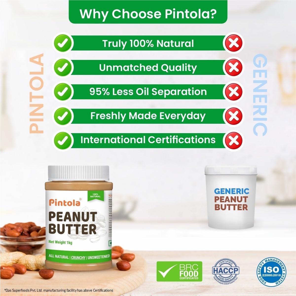 Pintola All Natural Peanut Butter Creamy 350g | Smooth | Unsweetened | 30g Protein | Gluten & Cholesterol Free, Vegan Peanut Butter, Nut Butter, High in Protein Spread, 100% Roasted peanuts butter