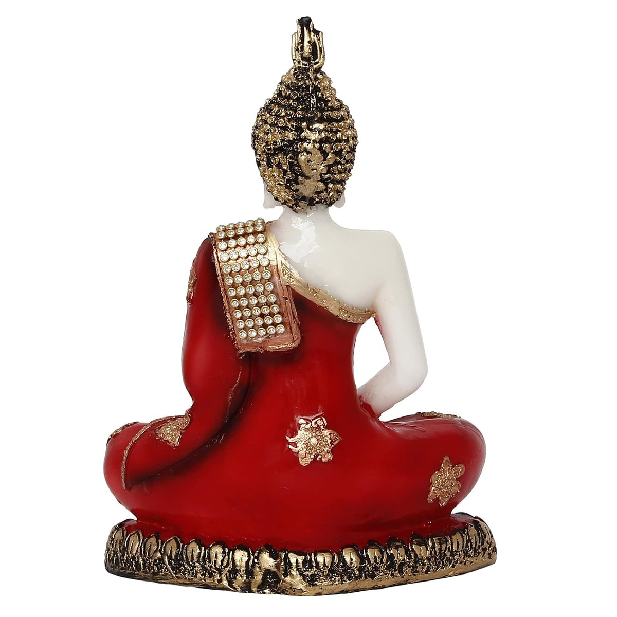 White, Red & Golden Polyresin Handcrafted Meditating Lord Buddha Statue - Perfect For Home And Office Decor - Ideal For Meditation, Yoga Enthusiasts - Thoughtful Gift For Diwali, Birthdays