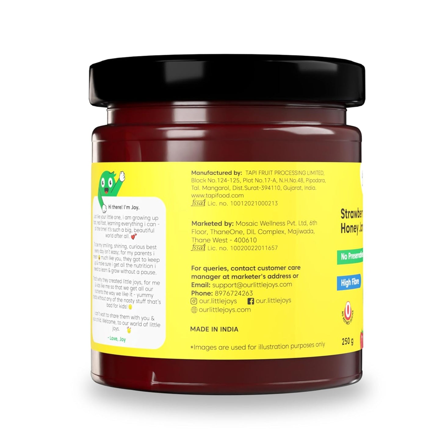 Little Joys Strawberry Honey Jam 250g | 100% Pure Natural Jam with No Added Sugar, No Preservatives, No Artificial Flavors | Made with Real Strawberries & Honey | Healthy, Gut-Friendly Spread