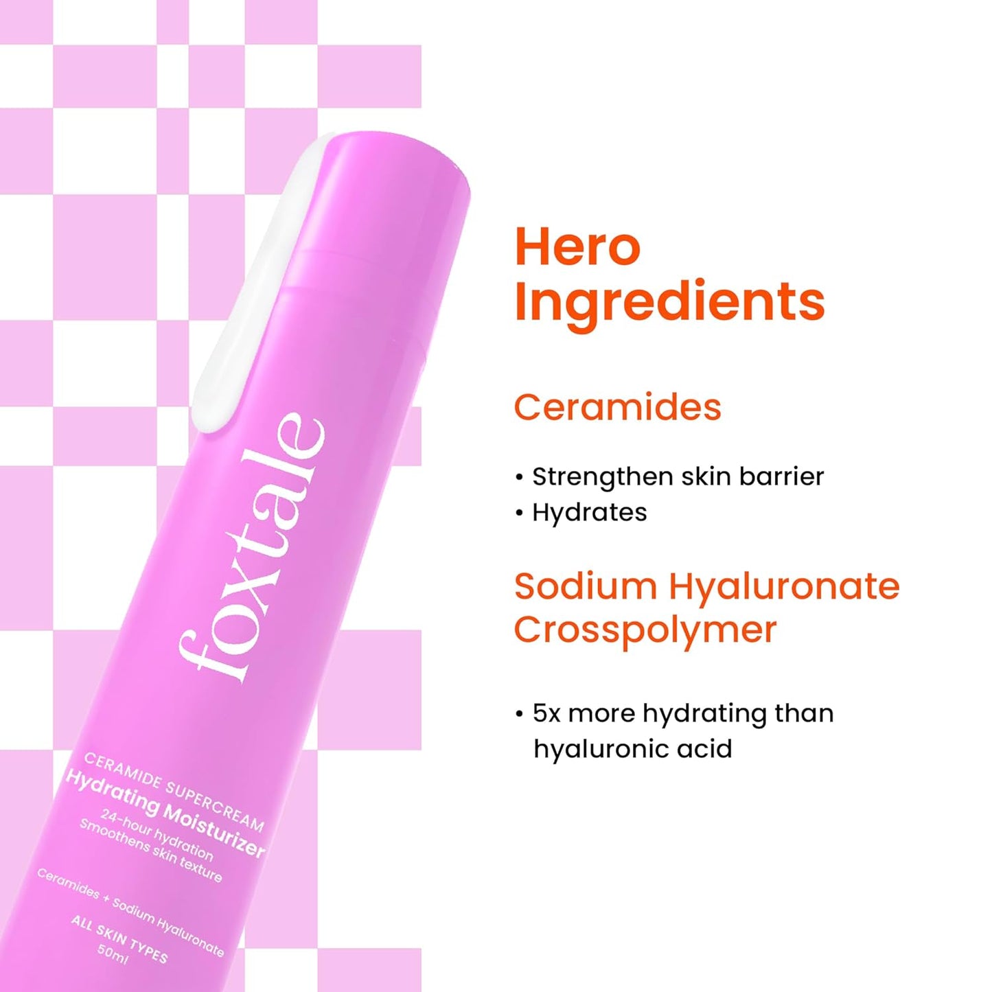 Foxtale 5x Hydrating Ceramide Moisturizer for Face | Micro Hyaluronic Acid & 3 Ceramides | Lightweight | Fast Absorbing | Repairs Skin Barrier and Texture | Men & Women - 50ml