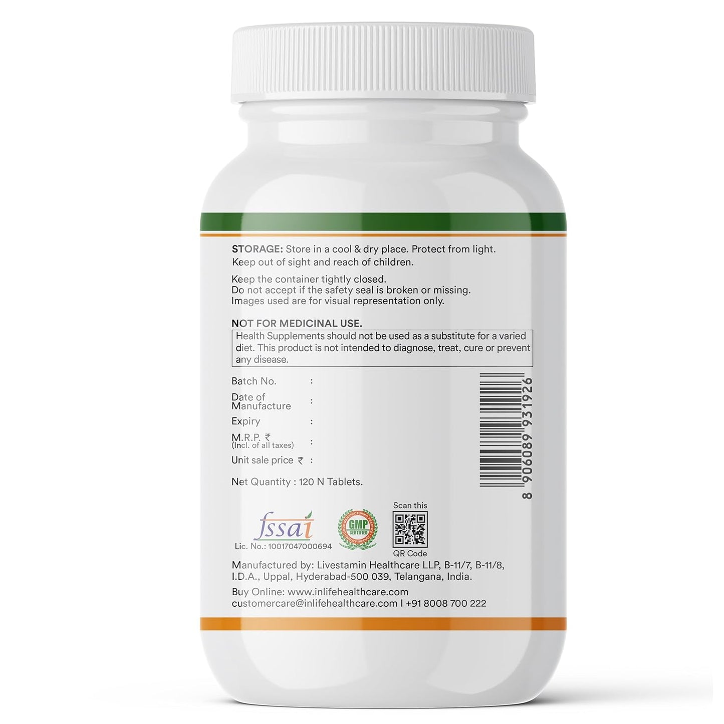 INLIFE Calcium Magnesium Zinc Vitamin D B12 | With K2 & Folic Acid Supplement | Bone & Joint Support Supplement for Women and Men - 120 Tablets (Pack of 1, 120)