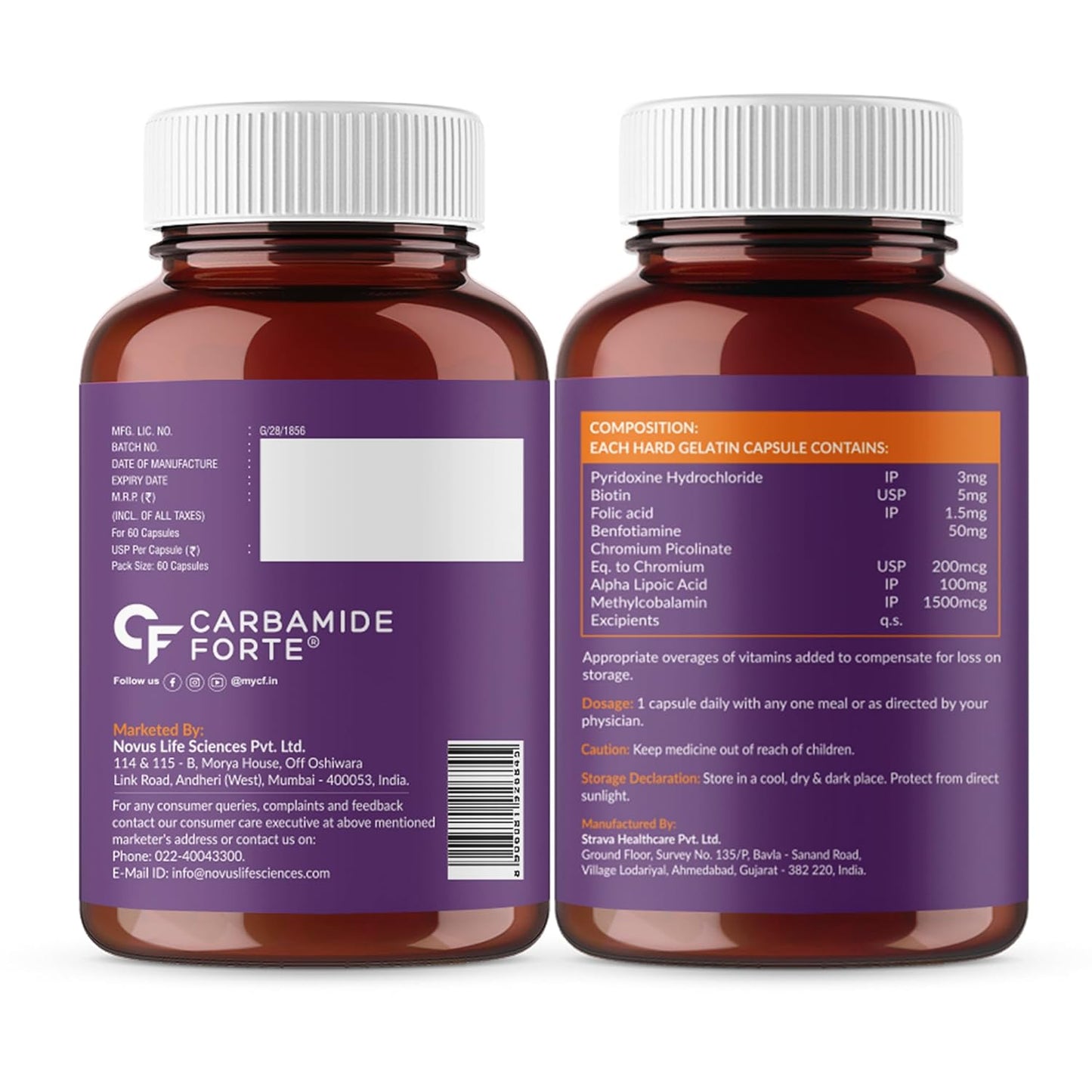 Carbamide Forte Vitamin B12 Supplement with added Biotin | B12 Supplement for Men&Women | Methylcobalamin 1500mcg with Biotin 5000mcg - 60 Capsules