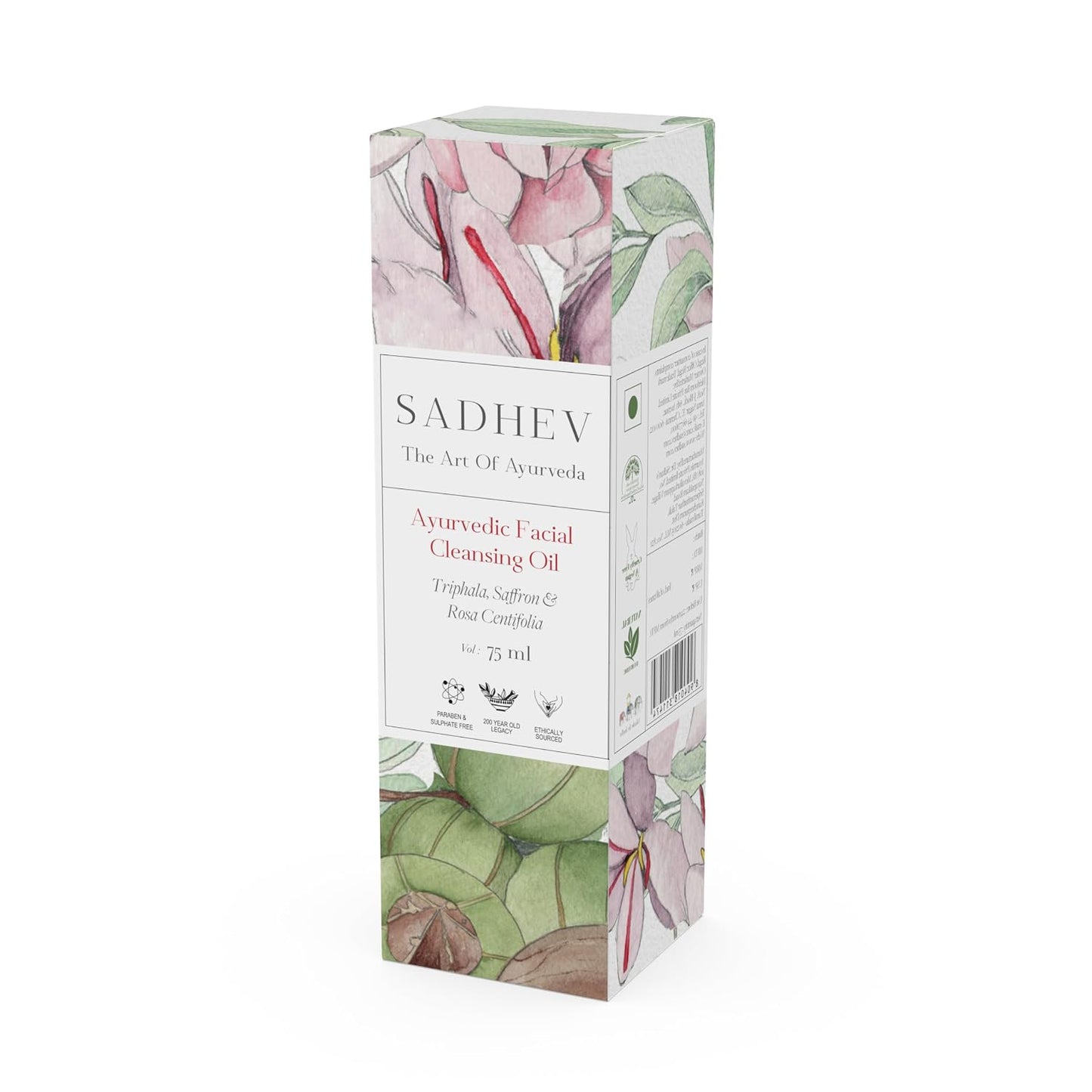Sadhev Ayurvedic Facial Cleansing Oil With Triphala, Safron, and Rosa Centifolia for Removing Makeup, Hydrating and Moistuizing Cleanser Suitable For All Skin Types