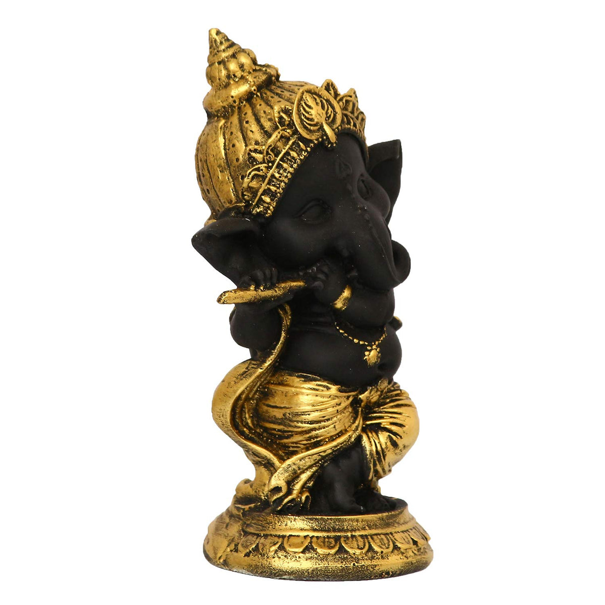 Golden And Black Polyresin Lord Ganesha Idol Playing Flute Musical Instrument Decorative Showpiece - Ideal For Home, Office Decor - Gift For Diwali, Birthday, Ganesh Chaturthi Celebrations