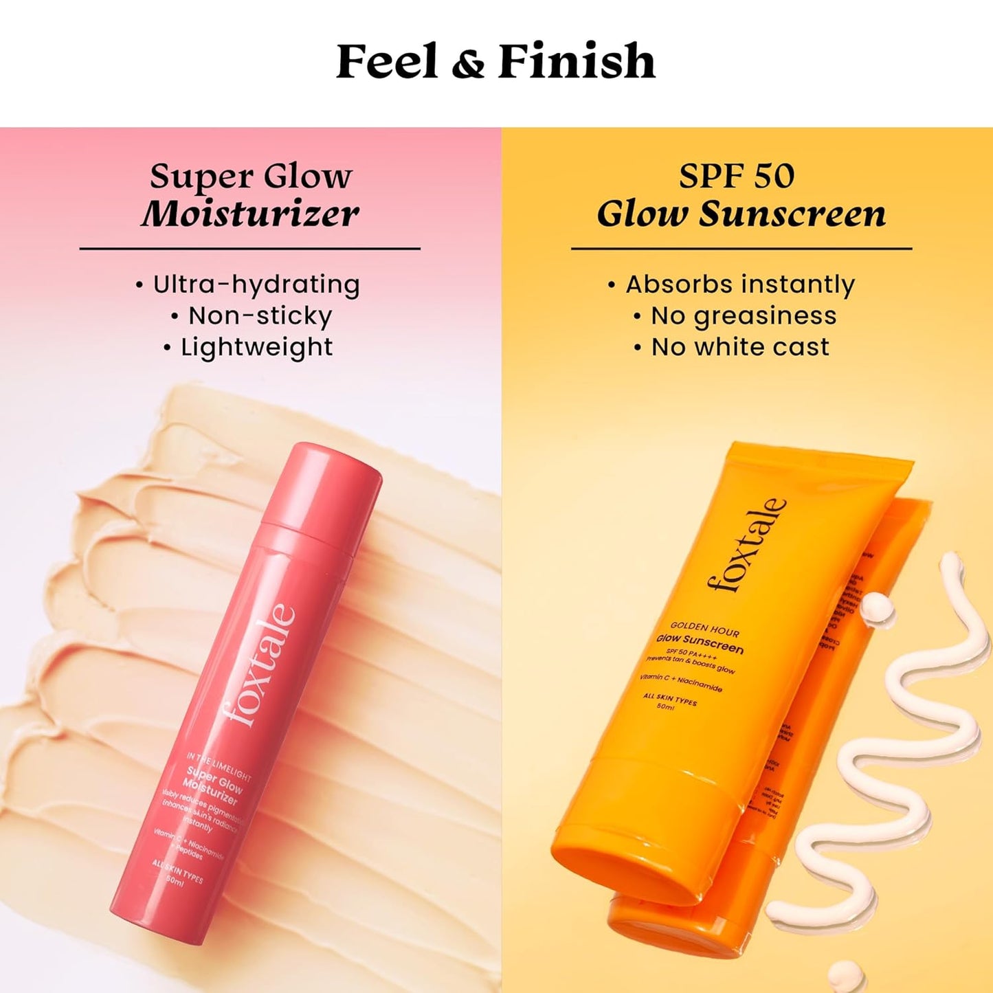 Foxtale Golden Glow Duo | SPF 50 Glow Sunscreen & Super Glow Moisturizer | Vitamin C, Niacinamide & Peptides | Brightens, Hydrates, Prevents Tan & Pigmentation | Lightweight, Non-Sticky, No White Cast | All Skin Types | Summer Essentials