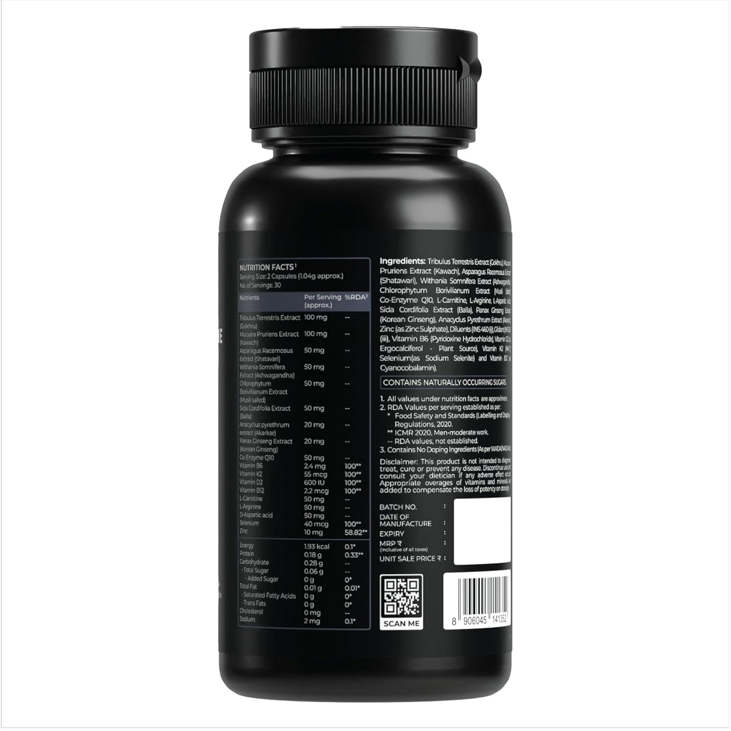 Nutrabay Pro Natural Testosterone Booster with Tribulus, Ashwagandha and Safed Musli - Natural Testosterone Support for Energy, Performance, Stamina & Muscle Growth - 1000mg, 60 Veg Capsules