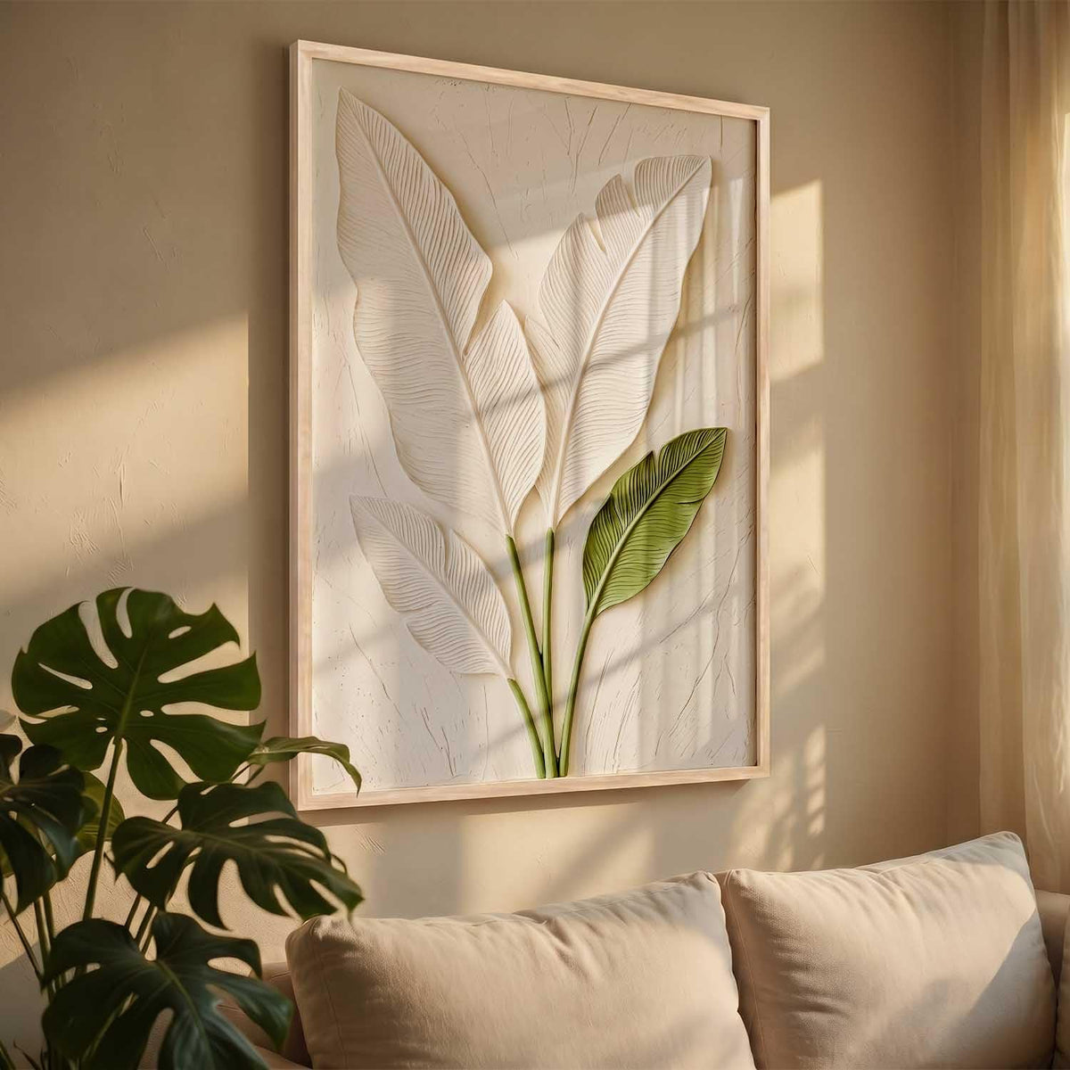 Aesthetic Botanical Art Home Decoration Painting | Leaf Paintings With Frame For Living Room Bed Room Hotel Wall Decor Digital Reprint (13x17 inch)